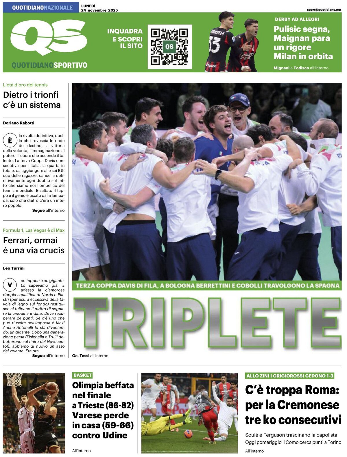 QS Quotidiano Sportivo - Front Page - 11/24/2025