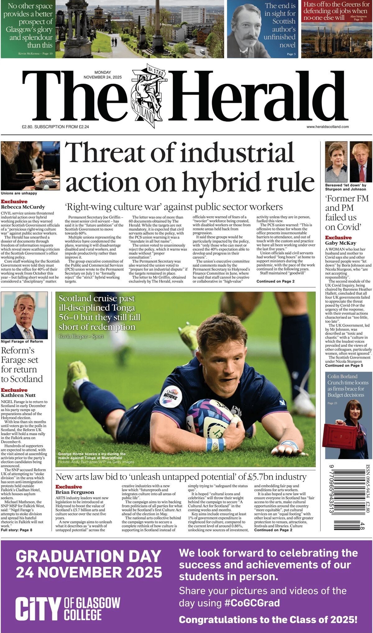 The Herald (Scotland) - Front Page - 11/24/2025