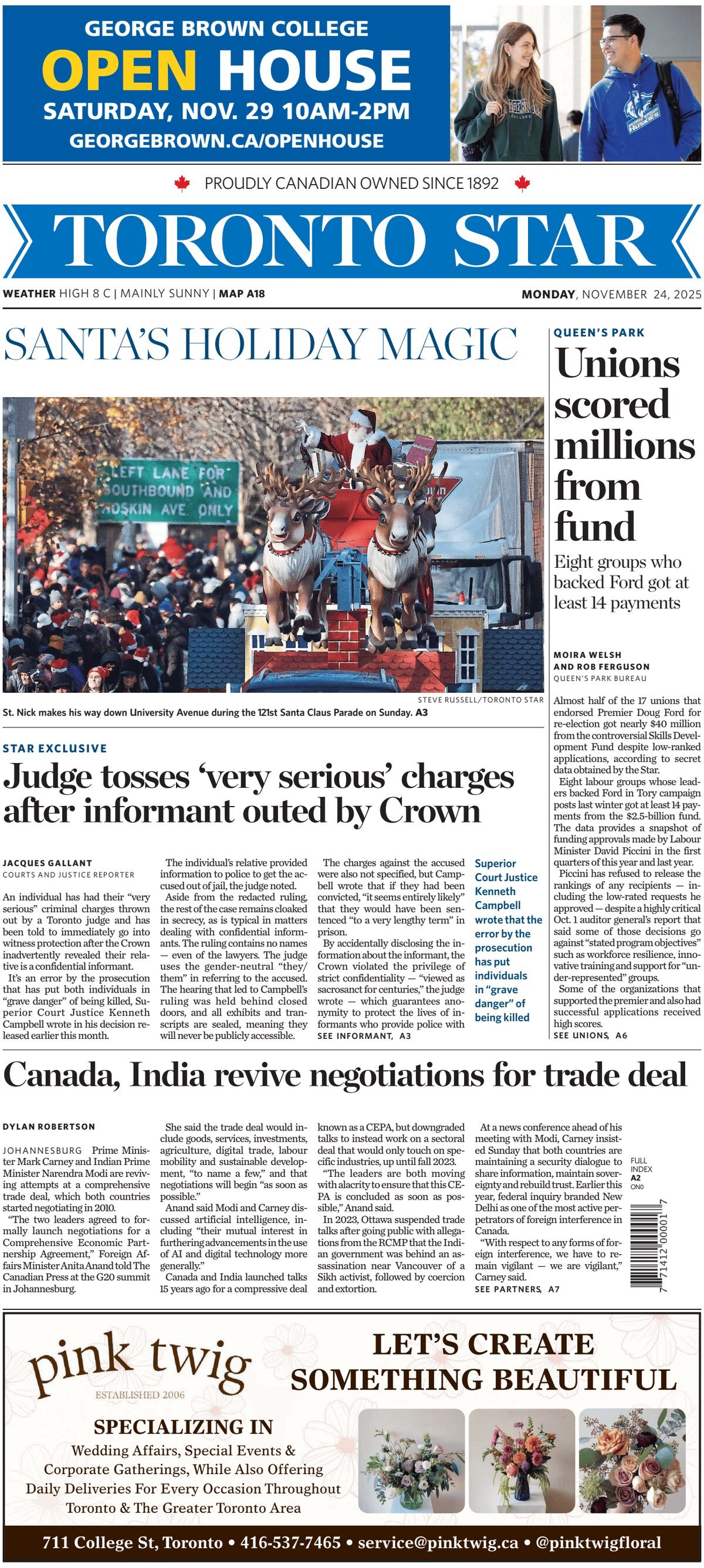 Toronto Star - Front Page - 11/24/2025