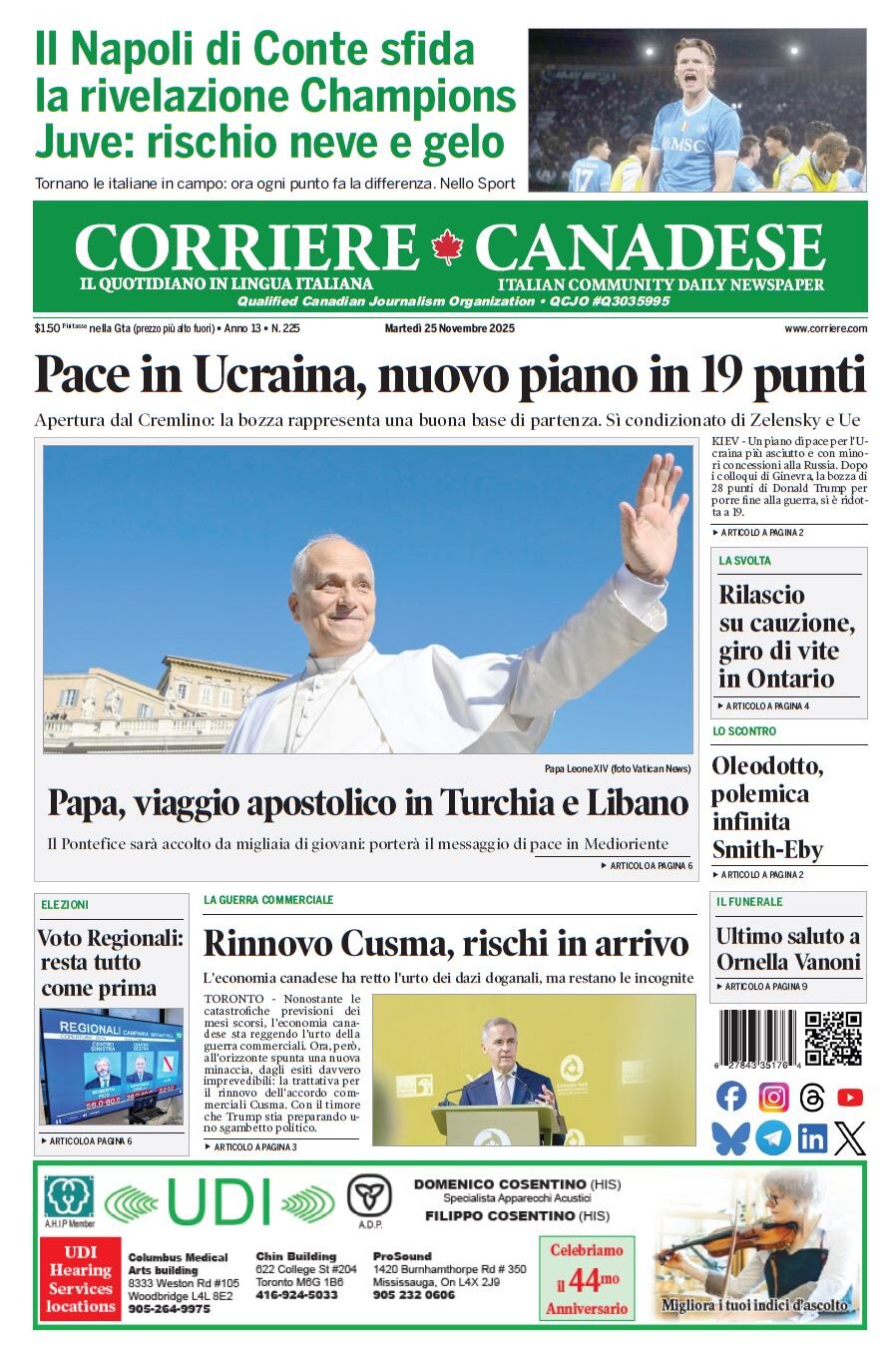 Corriere Canadese - Front Page - 11/25/2025