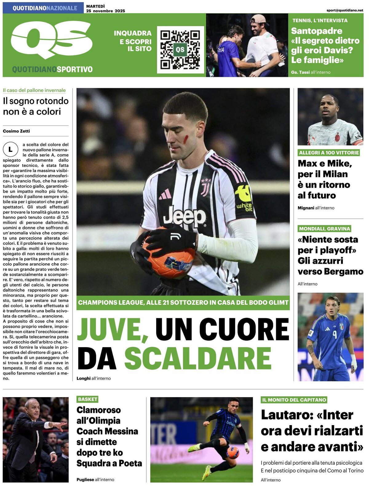 QS Quotidiano Sportivo - Front Page - 11/25/2025