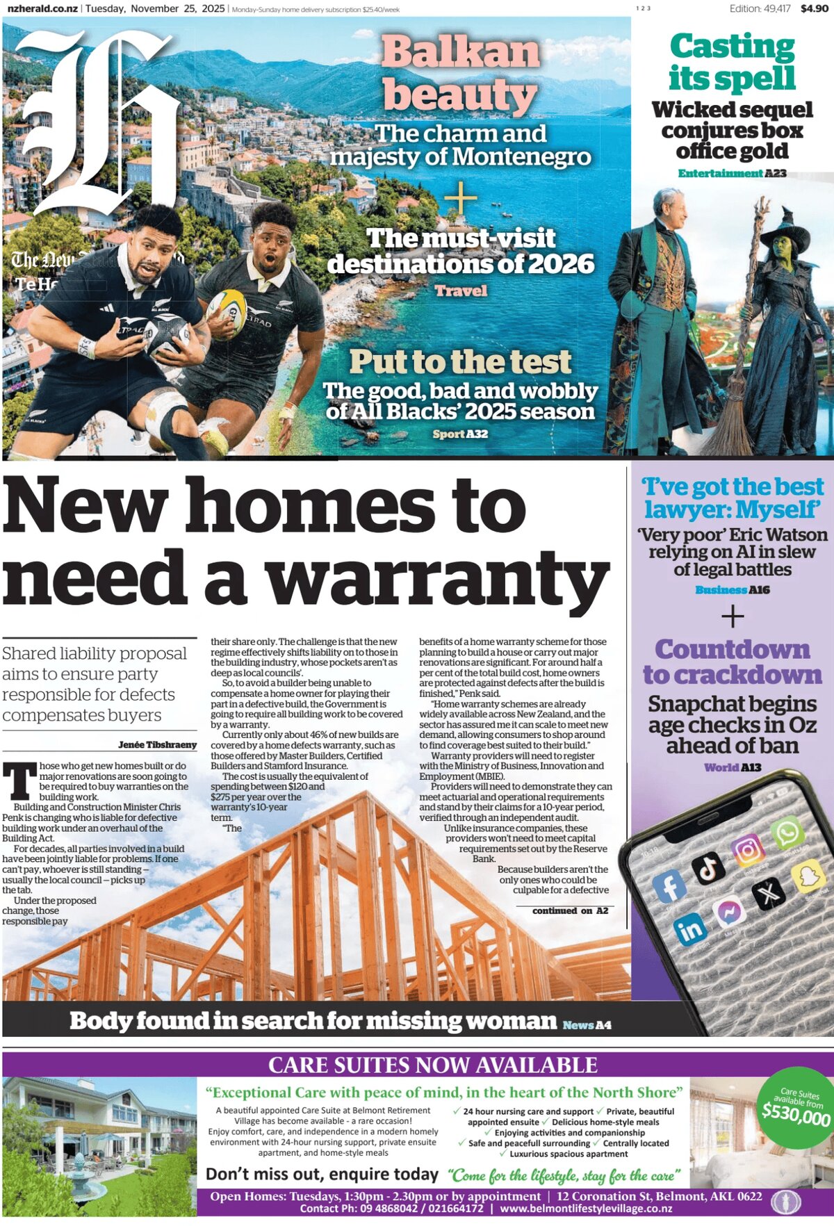 The New Zealand Herald - Front Page - 11/25/2025