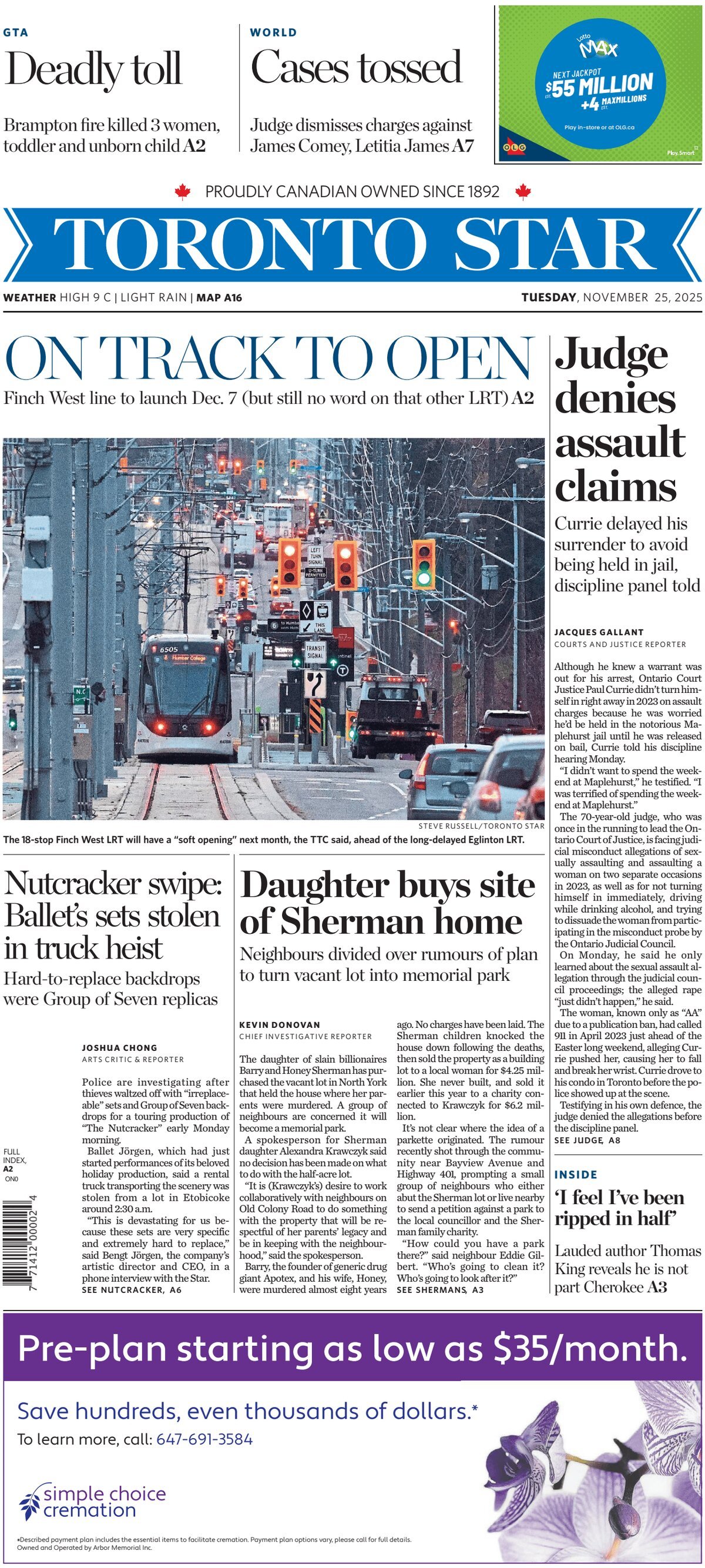 Toronto Star - Front Page - 11/25/2025