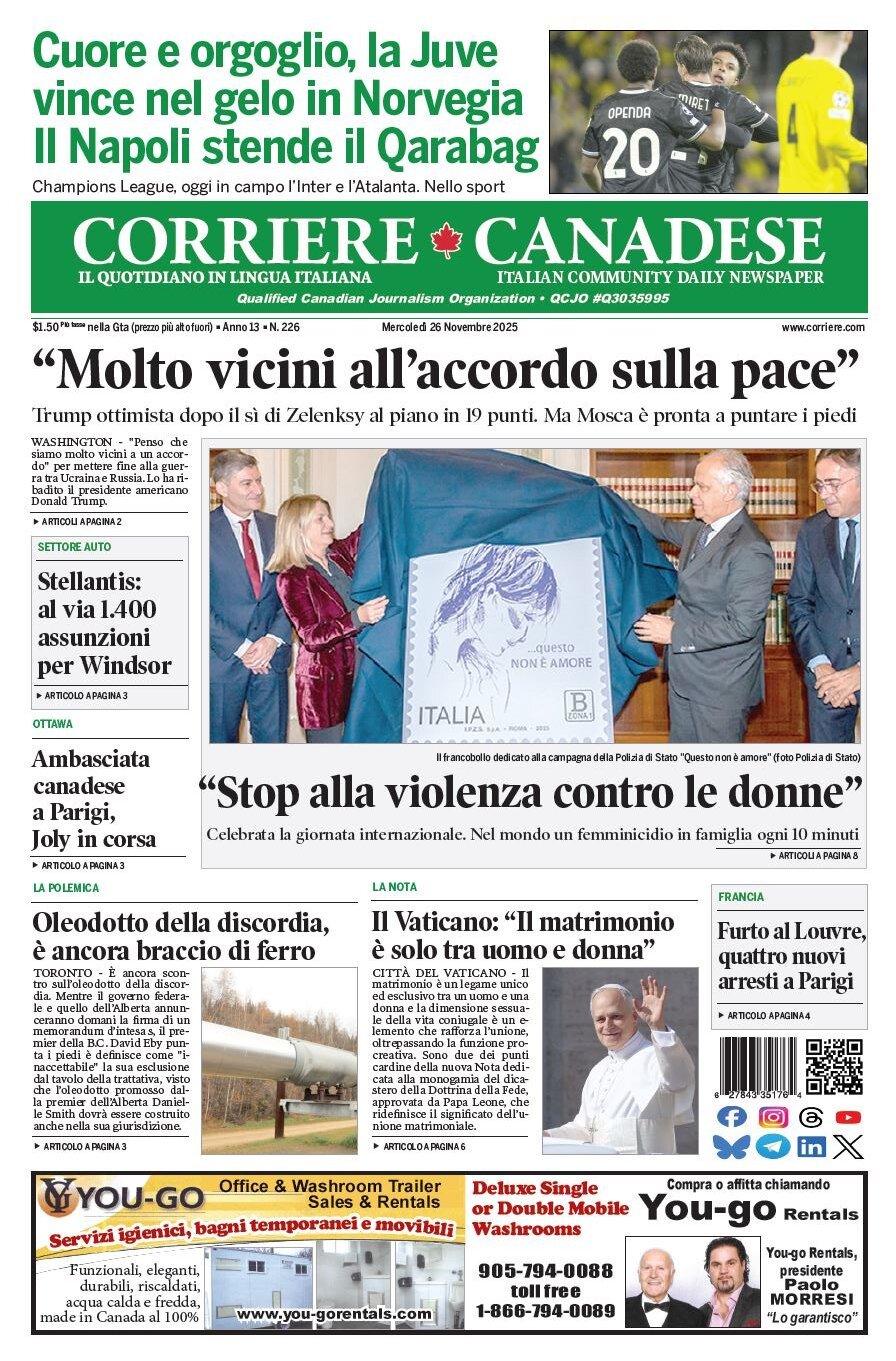 Corriere Canadese - Front Page - 11/26/2025
