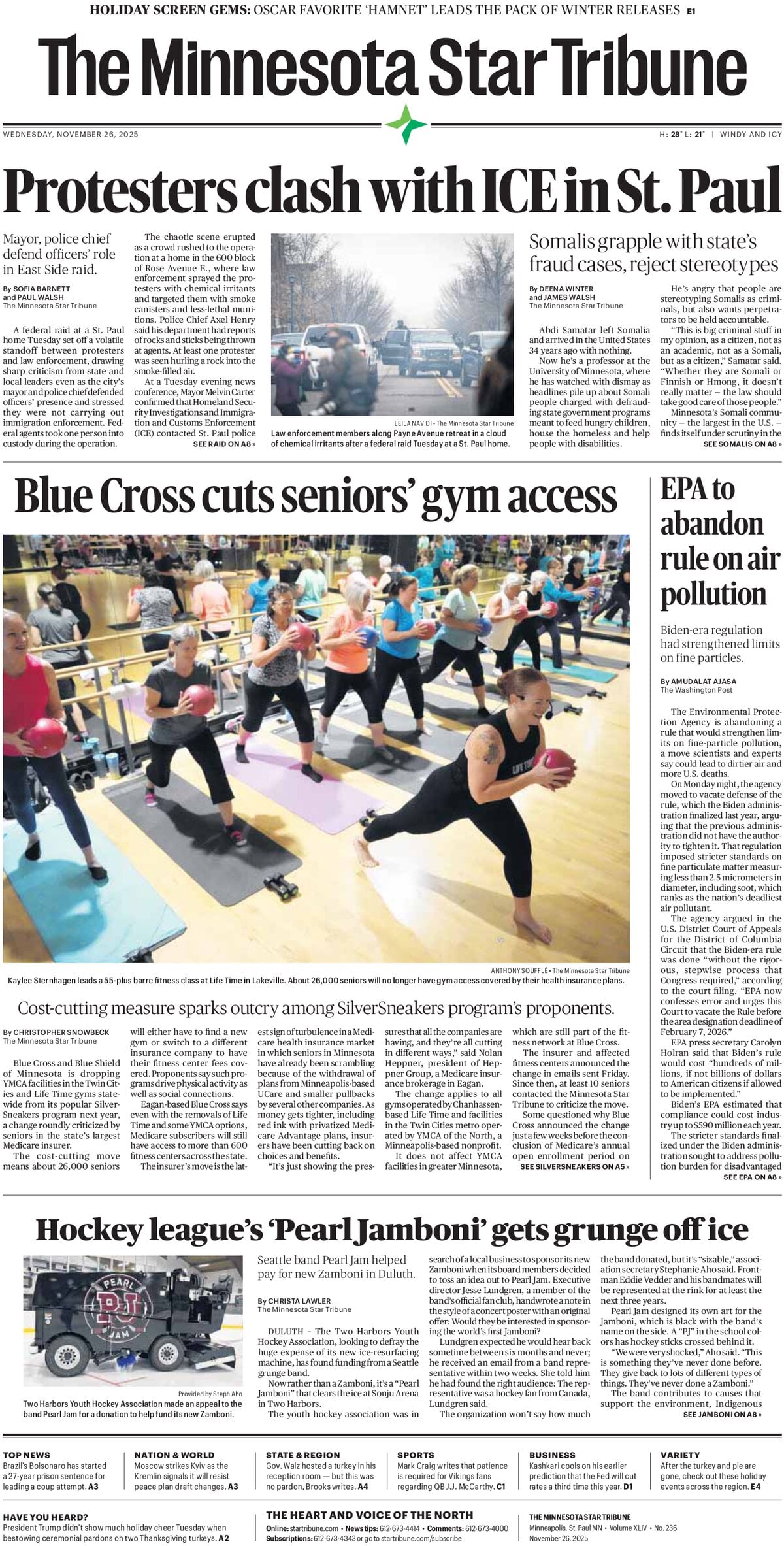 The Minnesota Star Tribune - Cover - 11/26/2025