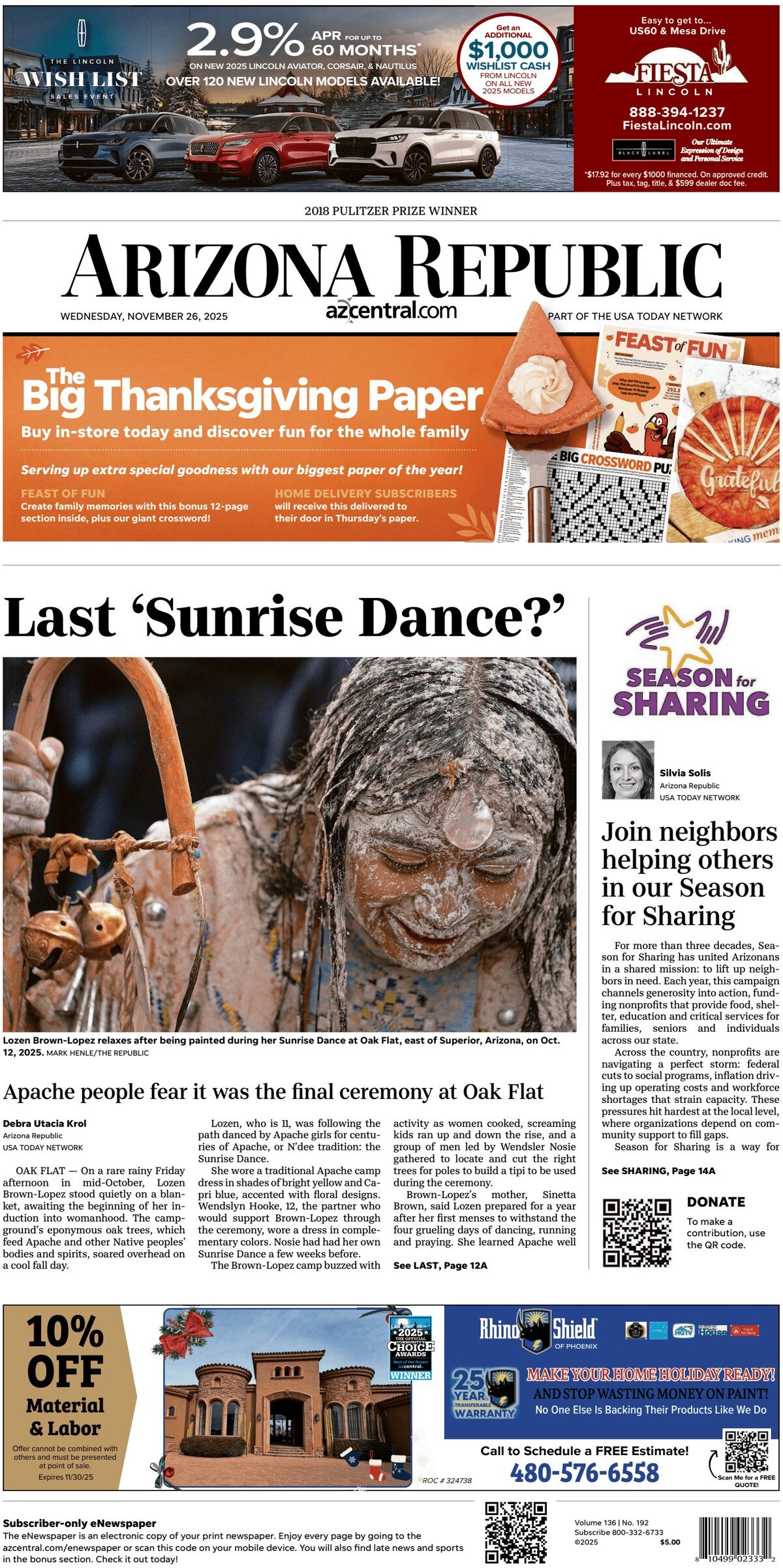 The Arizona Republic - Cover - 11/26/2025