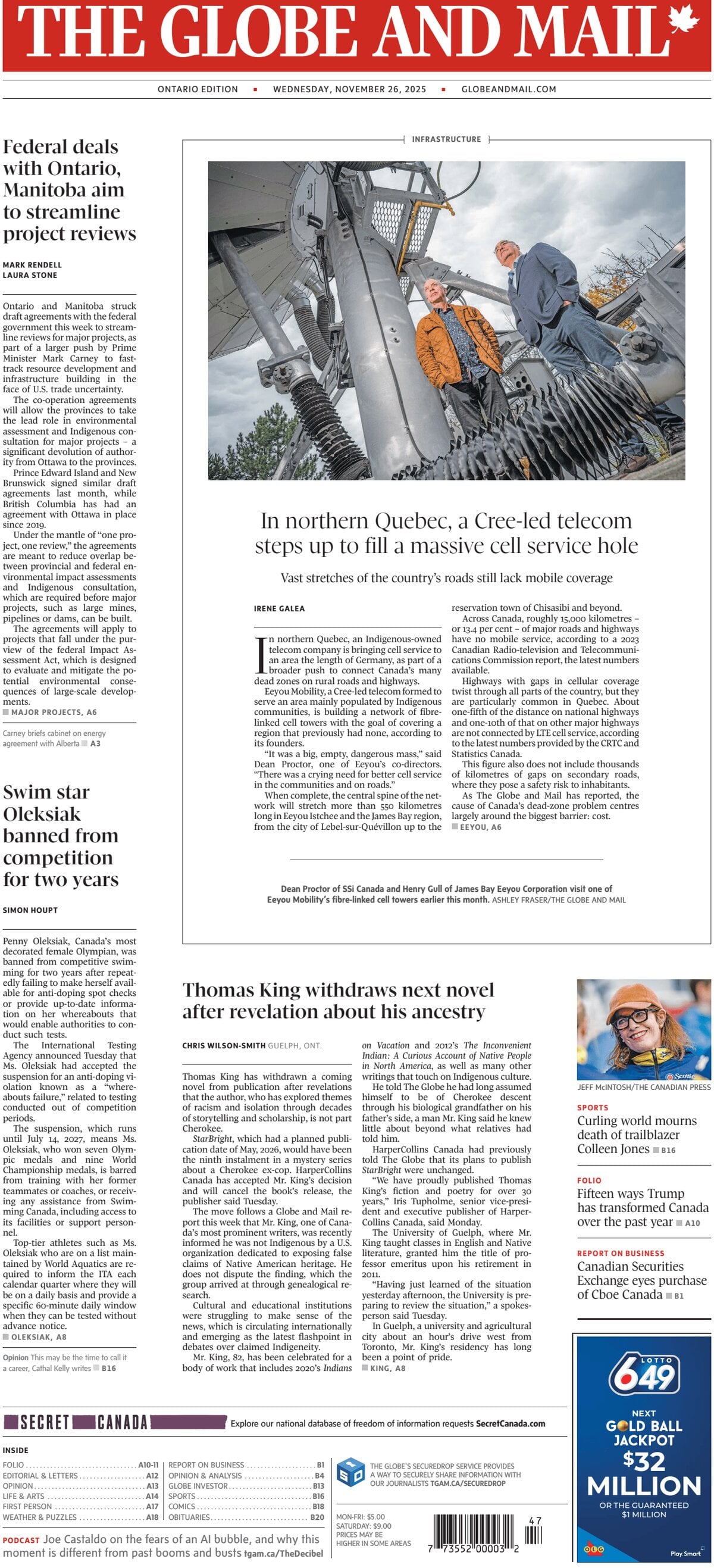 The Globe and Mail - Front Page - 11/26/2025