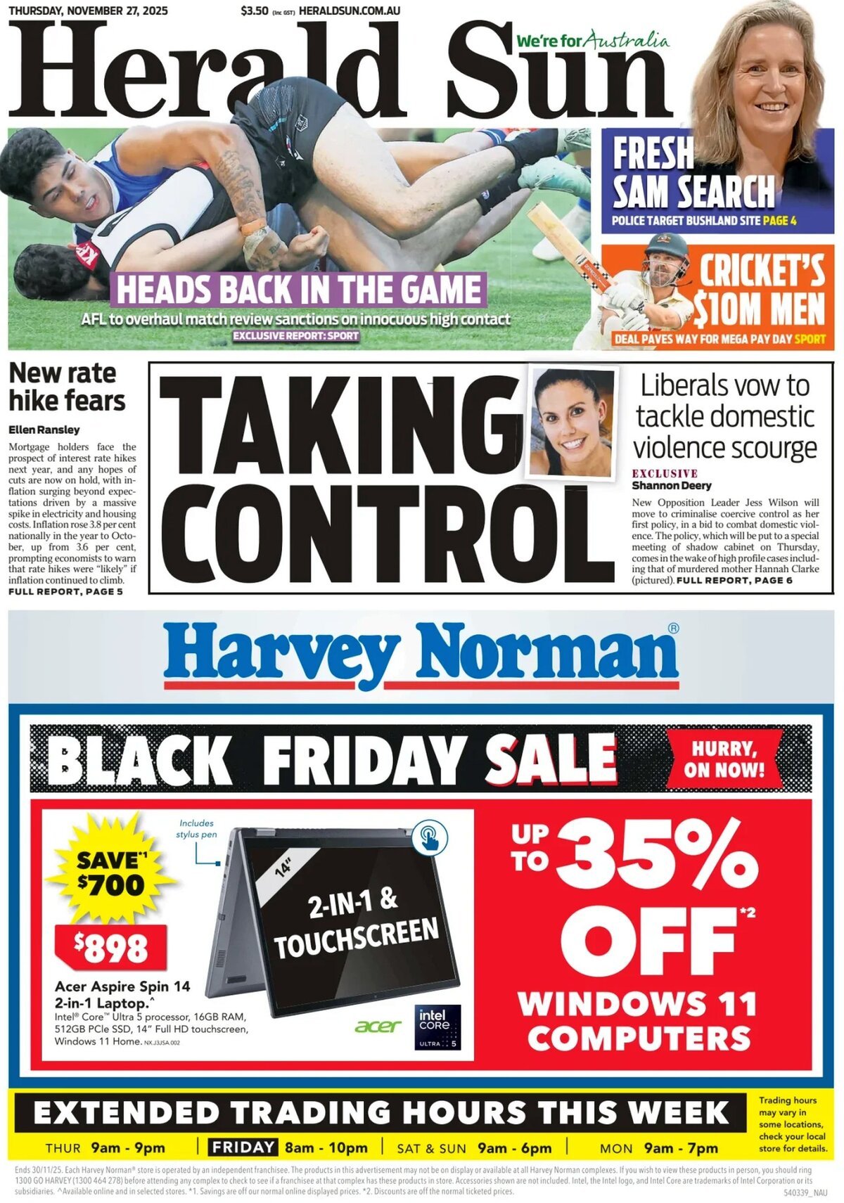 Herald Sun - Front Page - 11/27/2025