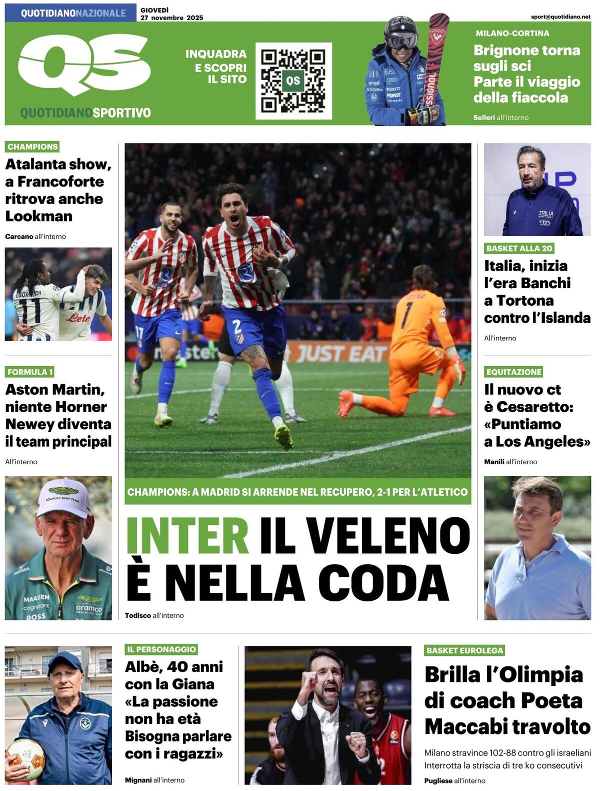 QS Quotidiano Sportivo - Front Page - 11/27/2025