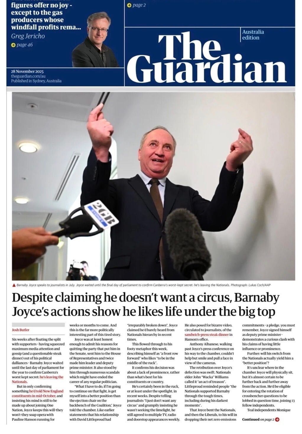 The Guardian Australia - Front Page - 11/28/2025