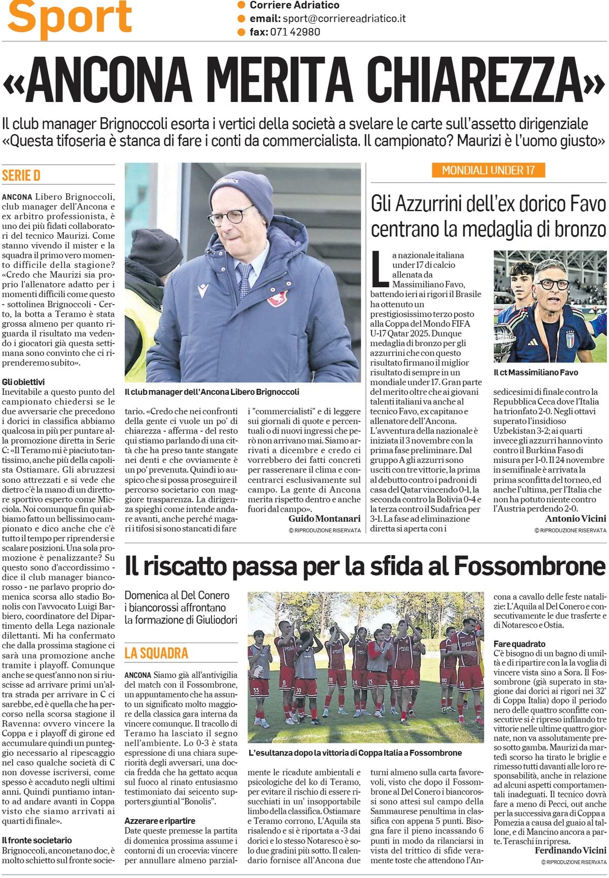 Corriere Adriatico SPORT - Front Page - 11/28/2025