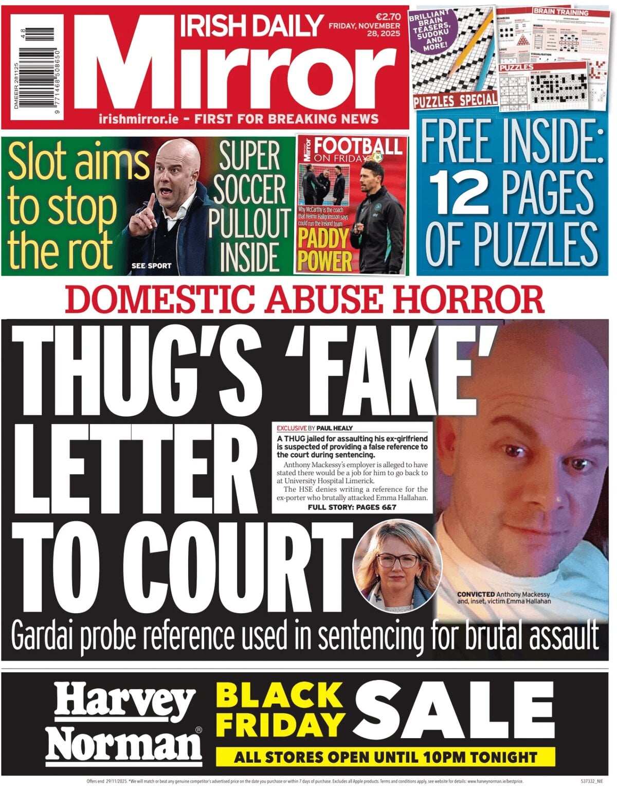 Irish Daily Mirror - Front Page - 11/28/2025