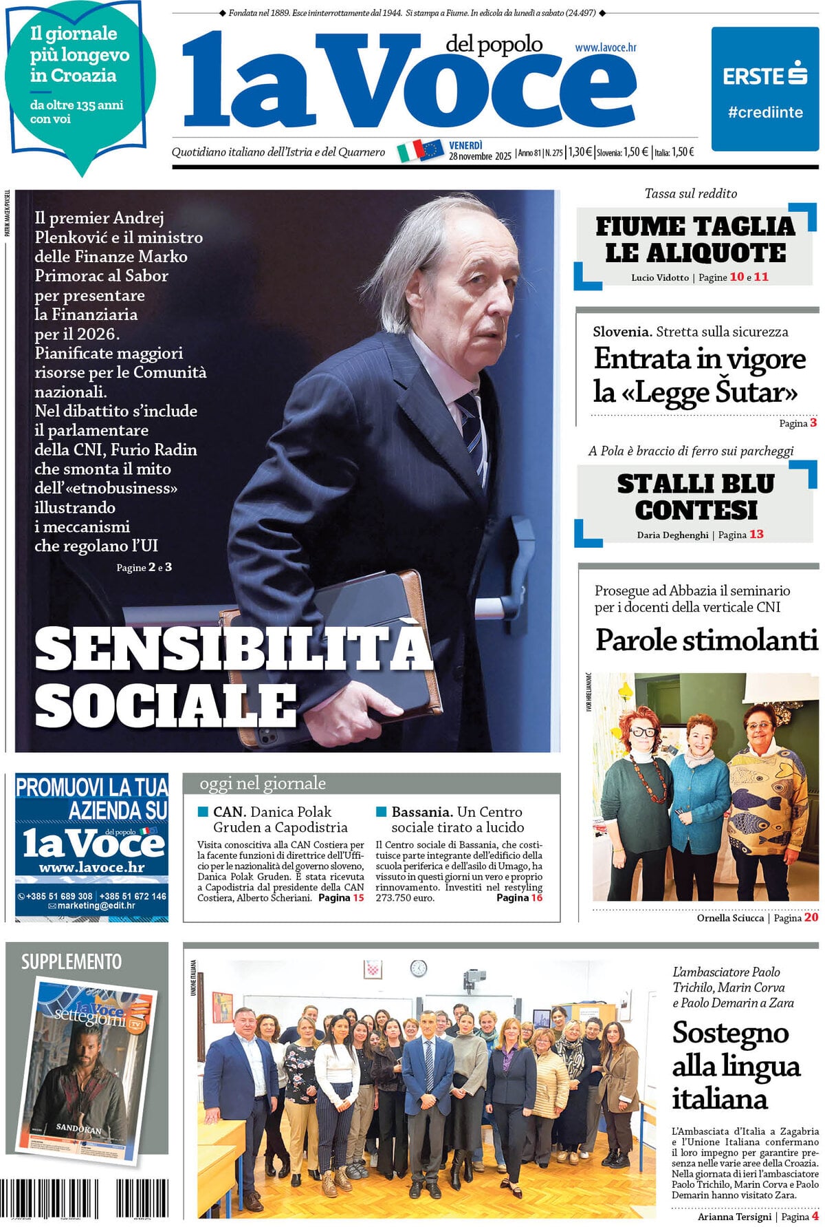 La Voce del popolo - Front Page - 11/28/2025