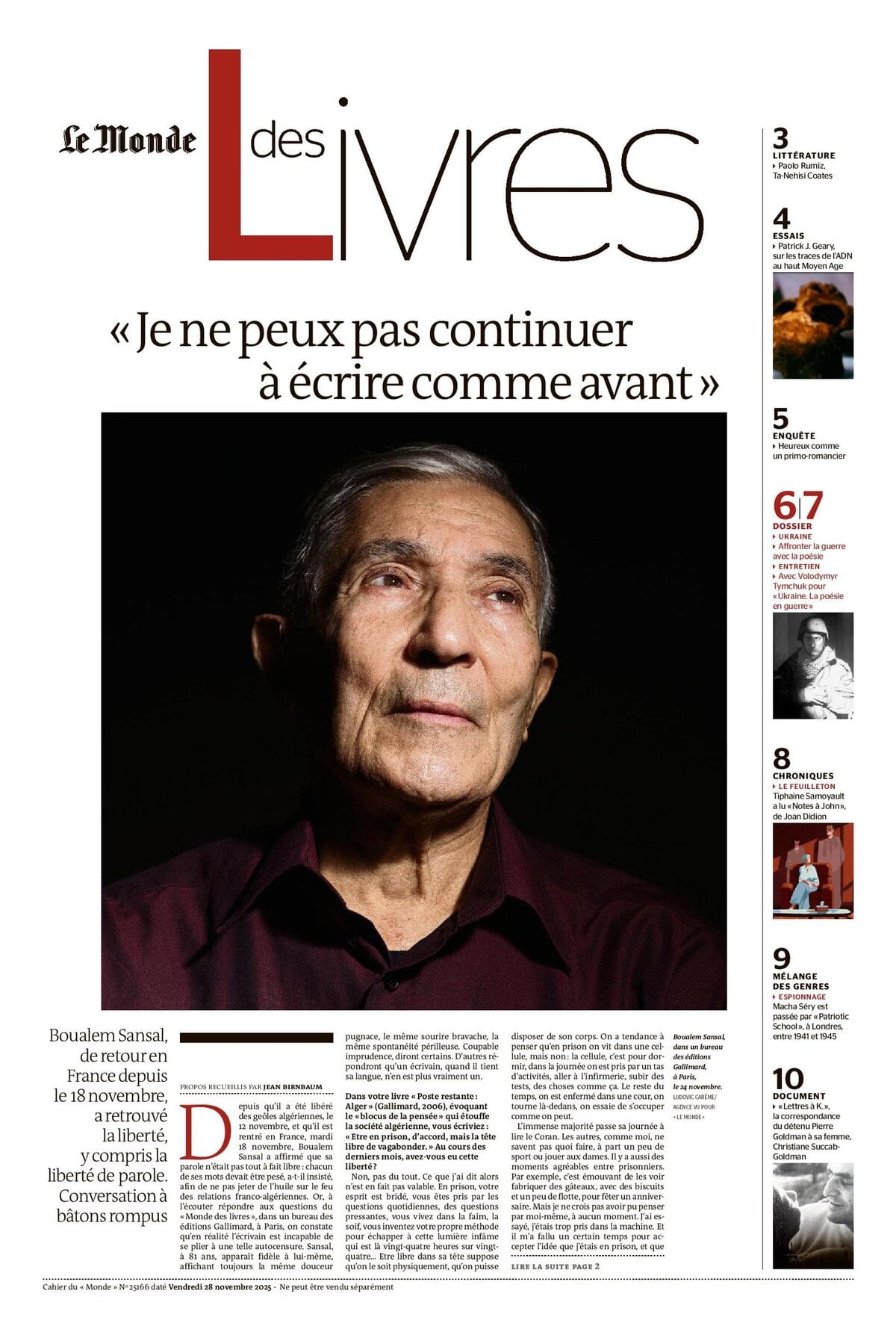 Le Monde des Livres - Cover - 11/28/2025