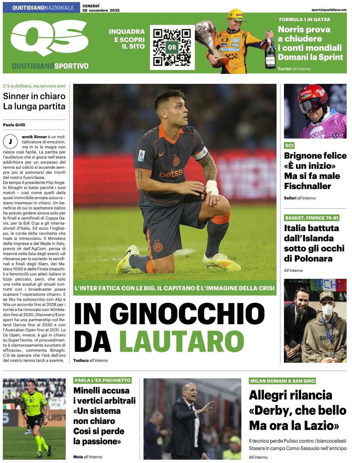 QS Quotidiano Sportivo - Front Page - 11/28/2025