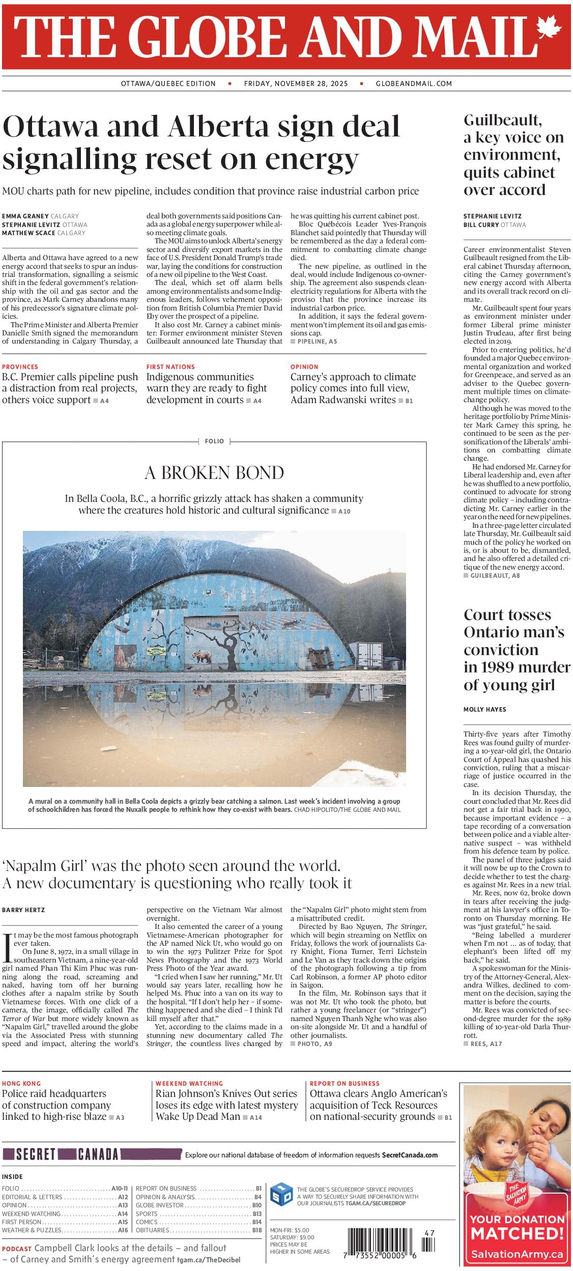 The Globe and Mail - Front Page - 11/28/2025