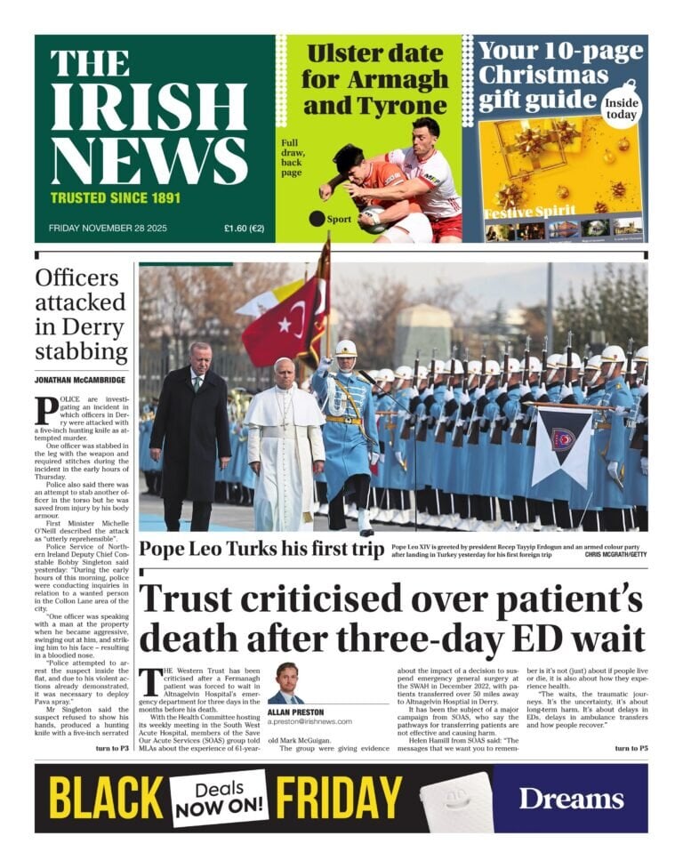 The Irish News - Front Page - 11/28/2025