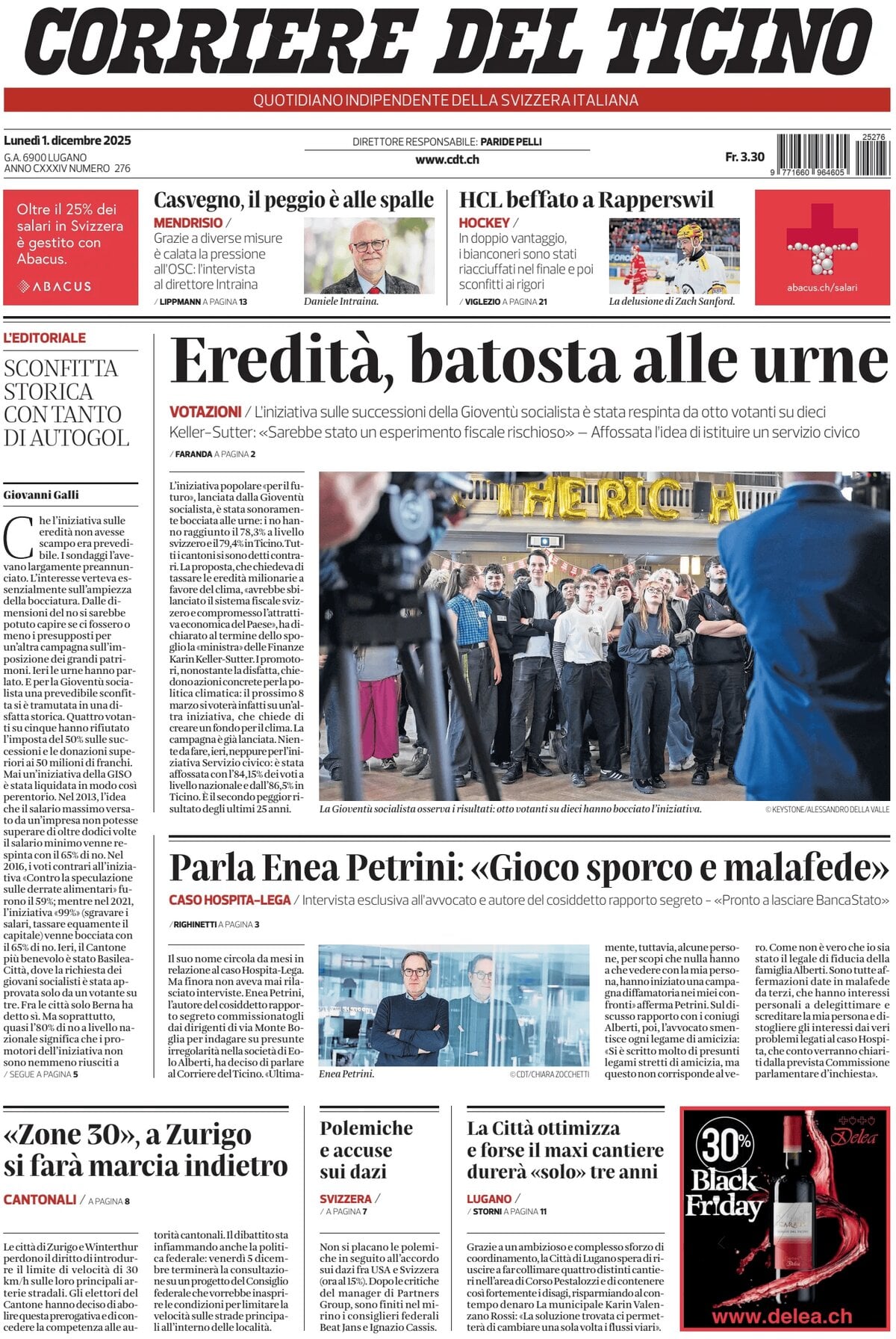 Corriere del Ticino - Front Page - 12/01/2025