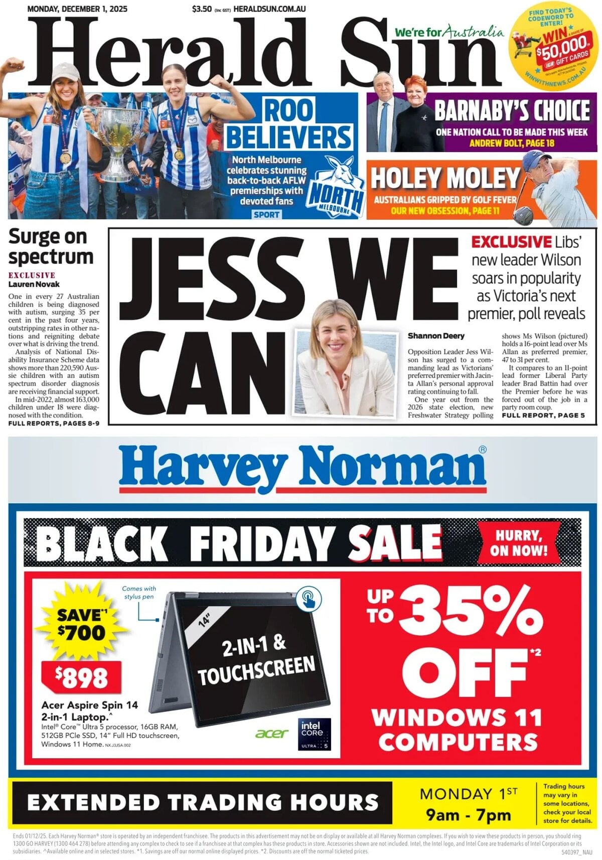 Herald Sun - Front Page - 12/01/2025