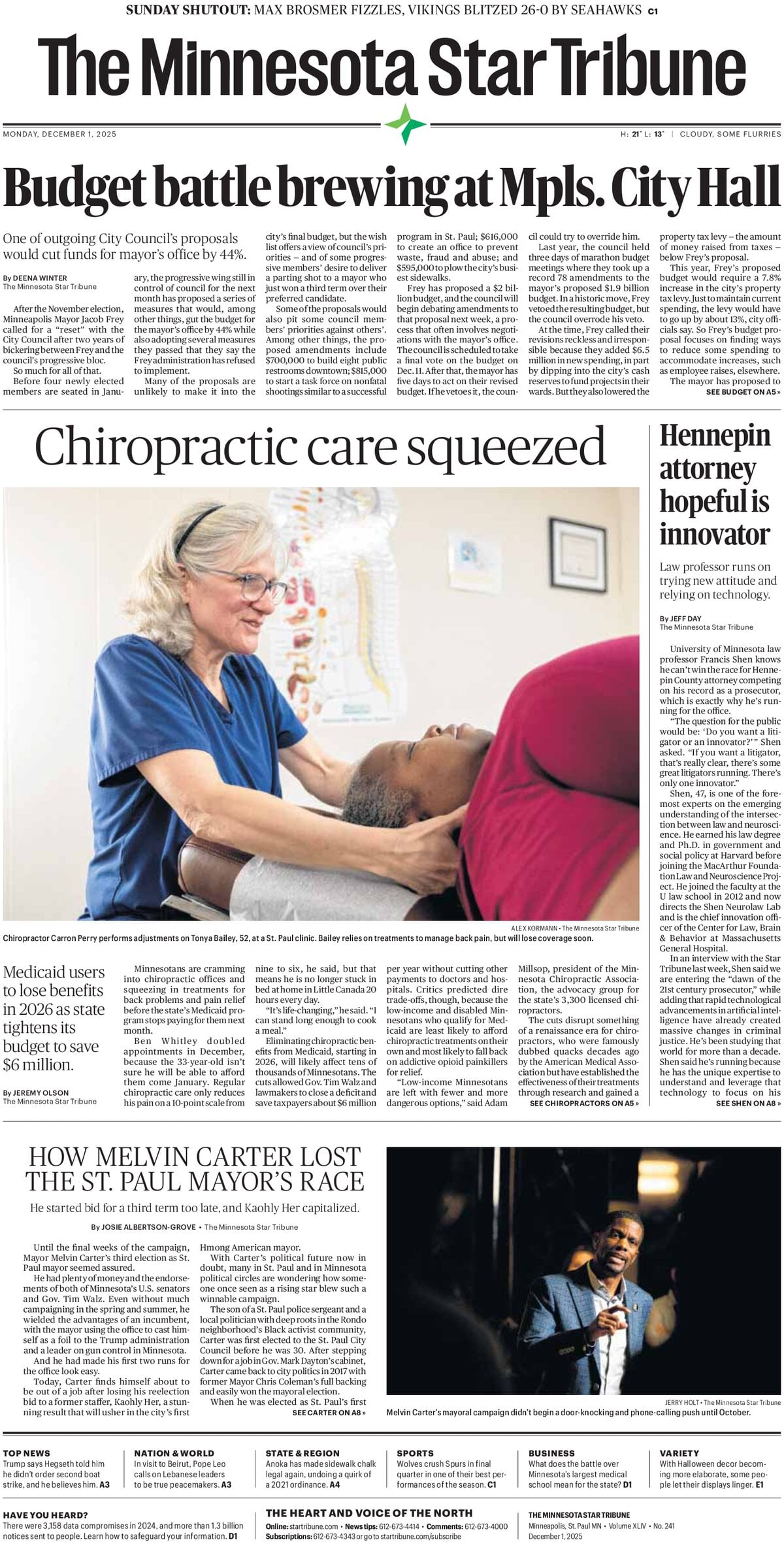 The Minnesota Star Tribune - Cover - 12/01/2025