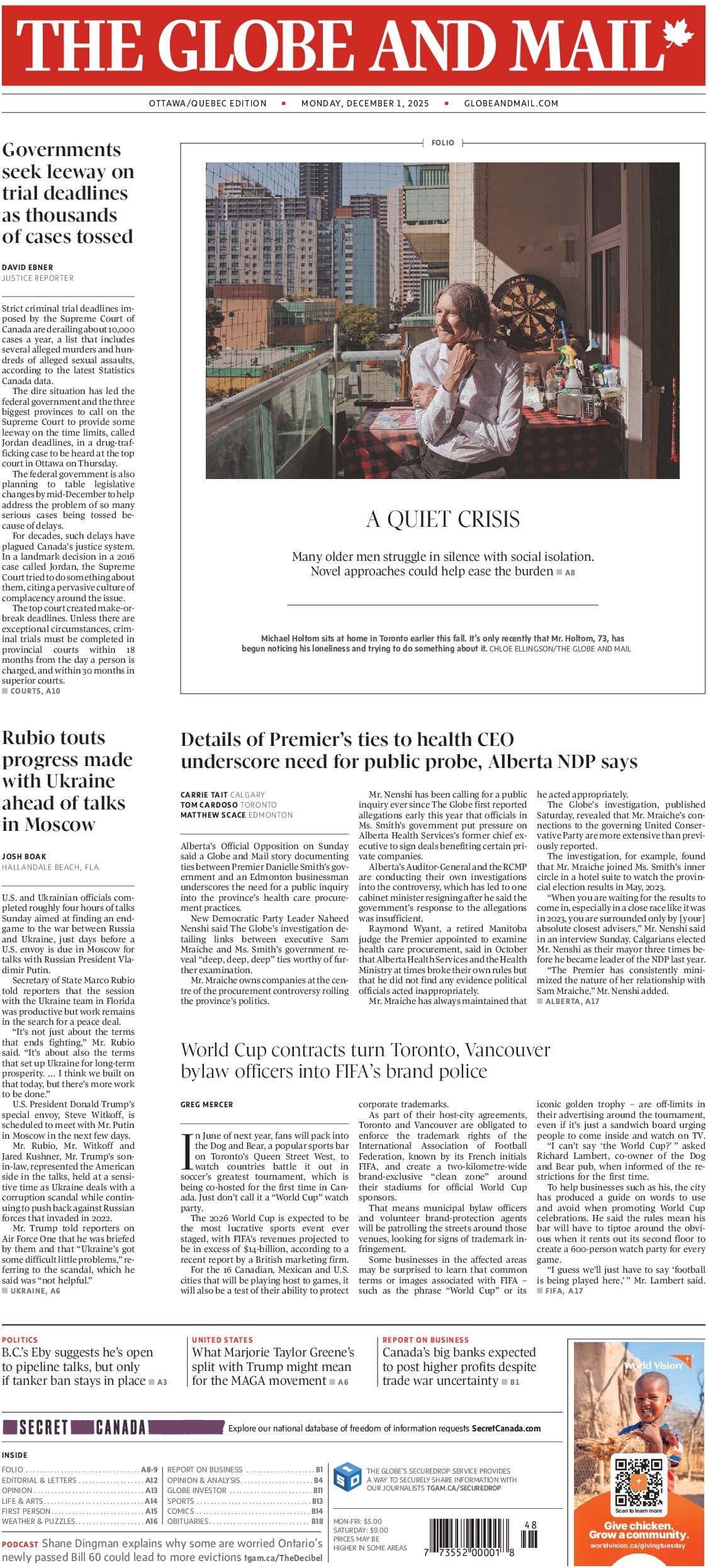 The Globe and Mail - Front Page - 12/01/2025