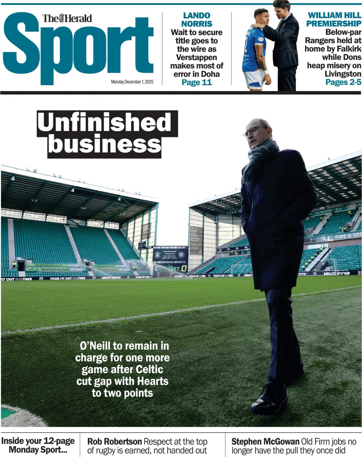 The Herald SPORT (Scotland) - Front Page - 12/01/2025