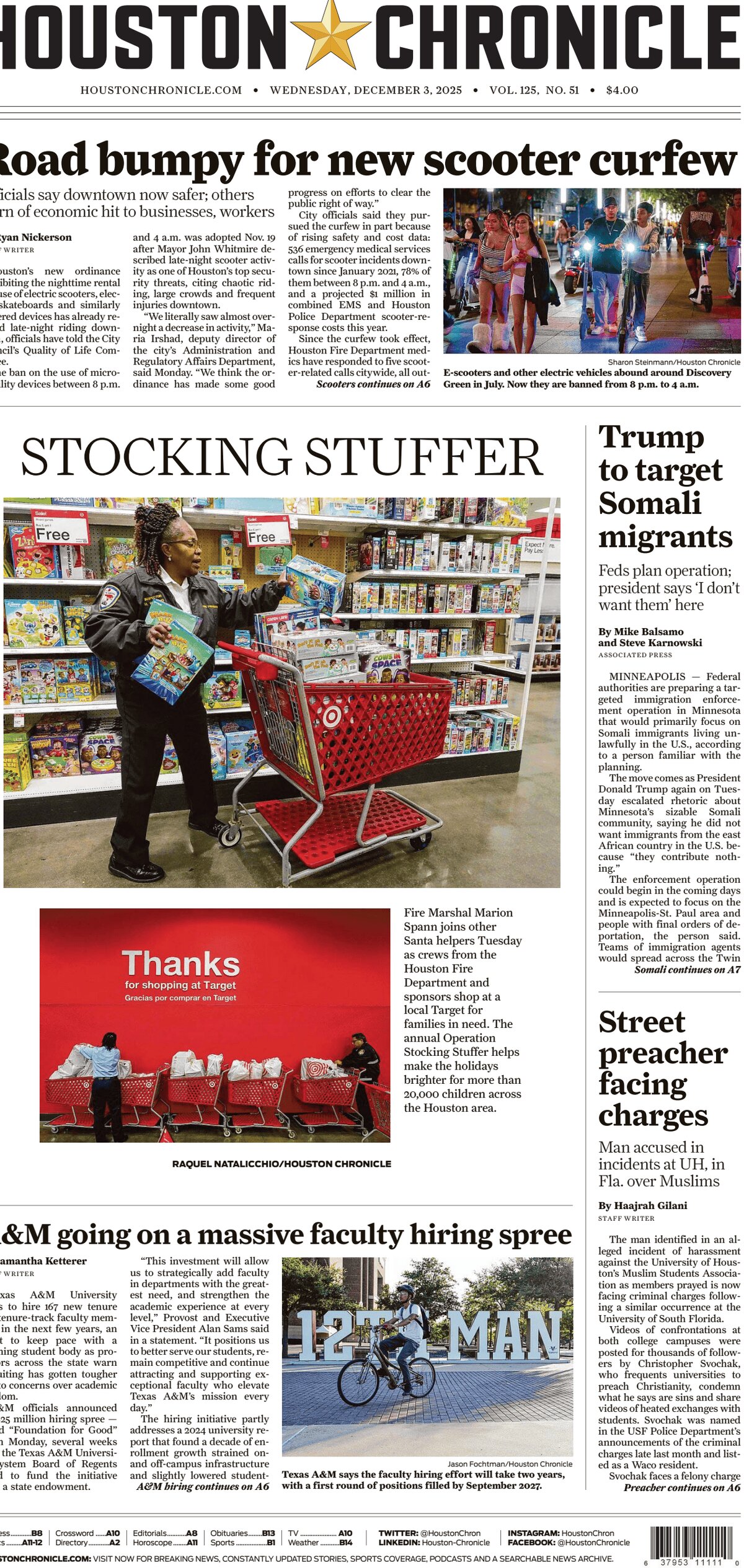 Houston Chronicle - Cover - 12/03/2025