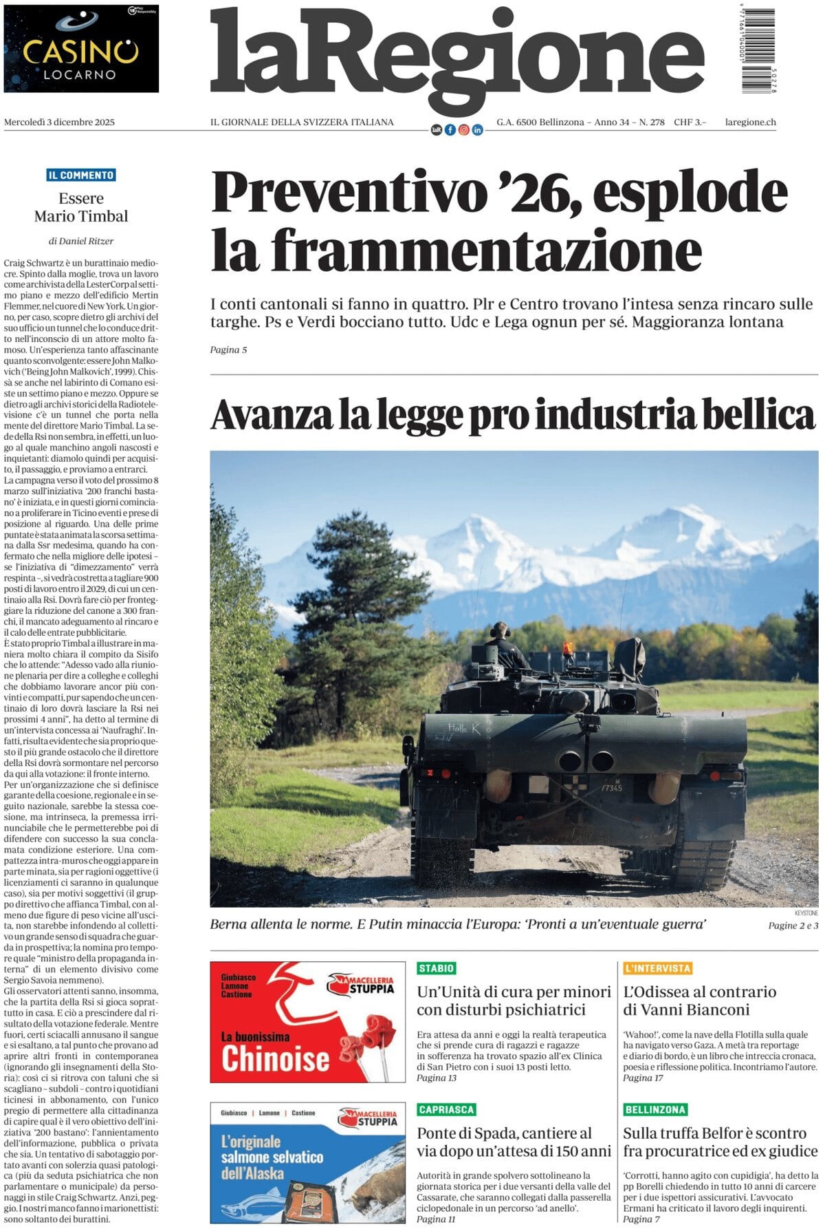 laRegione - Front Page - 12/03/2025