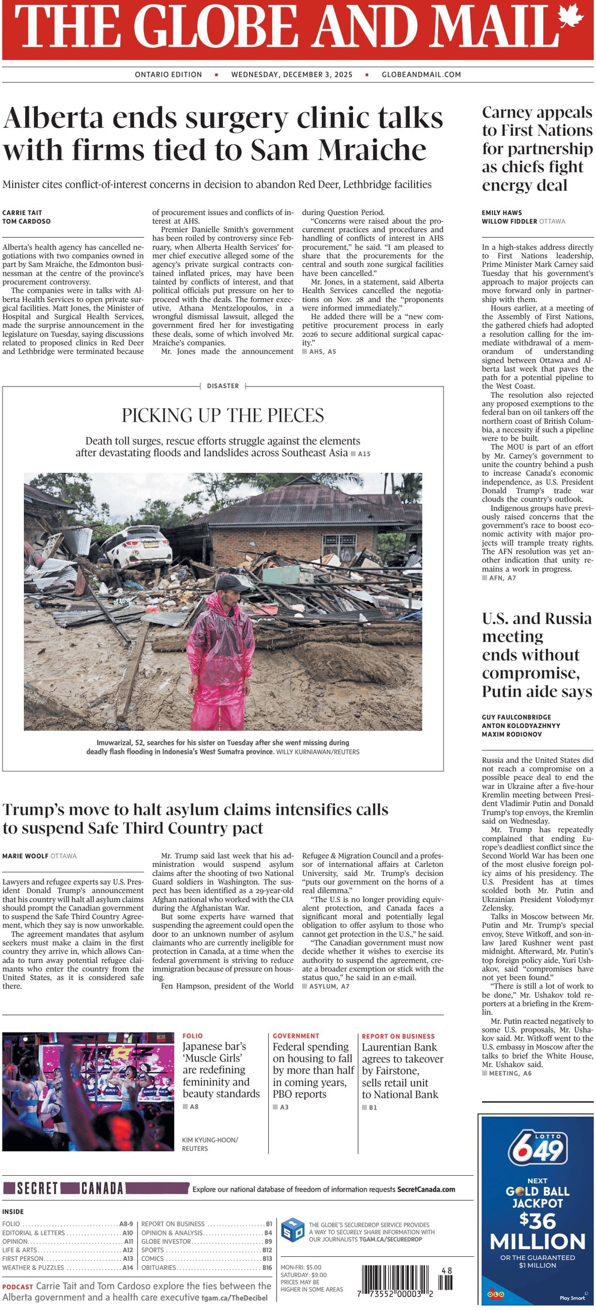 The Globe and Mail - Front Page - 12/03/2025