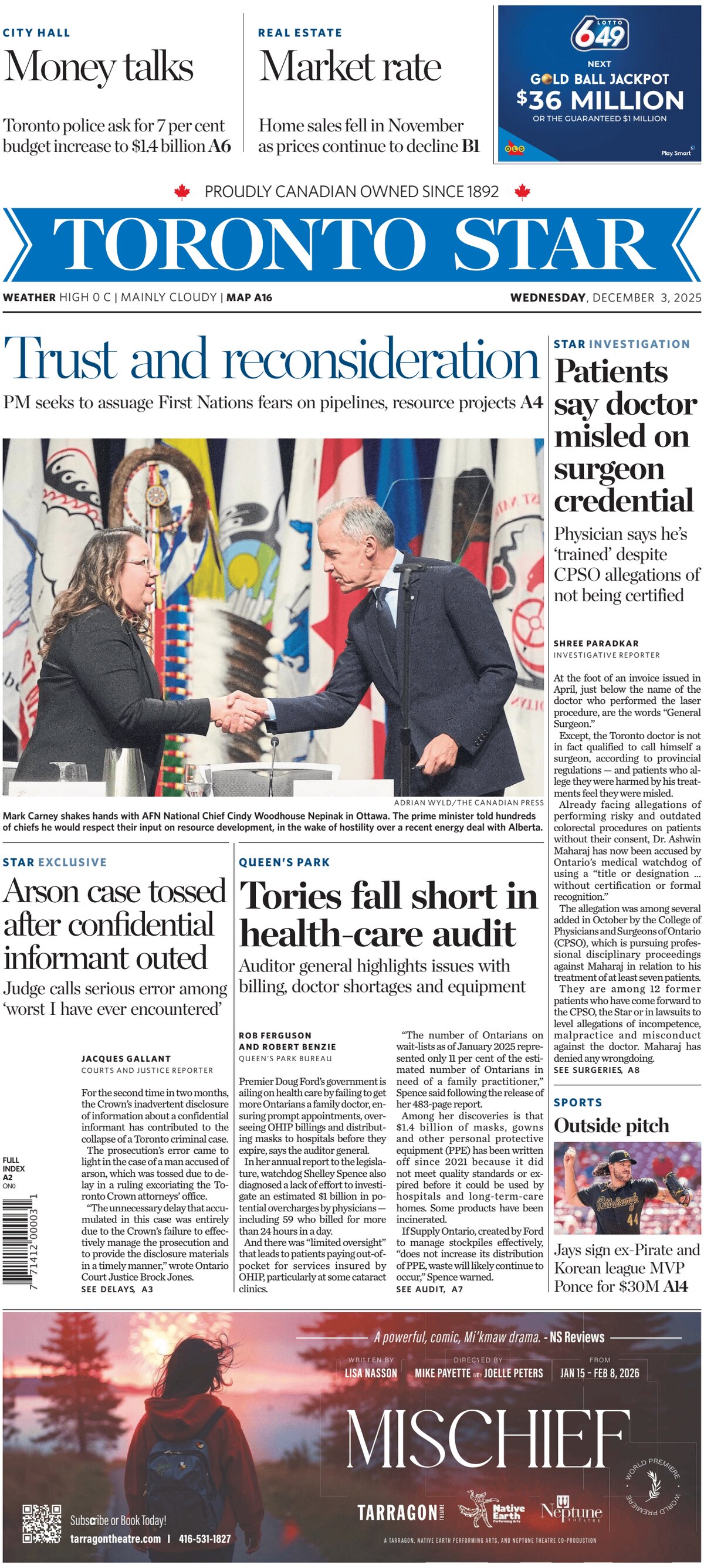 Toronto Star - Front Page - 12/03/2025
