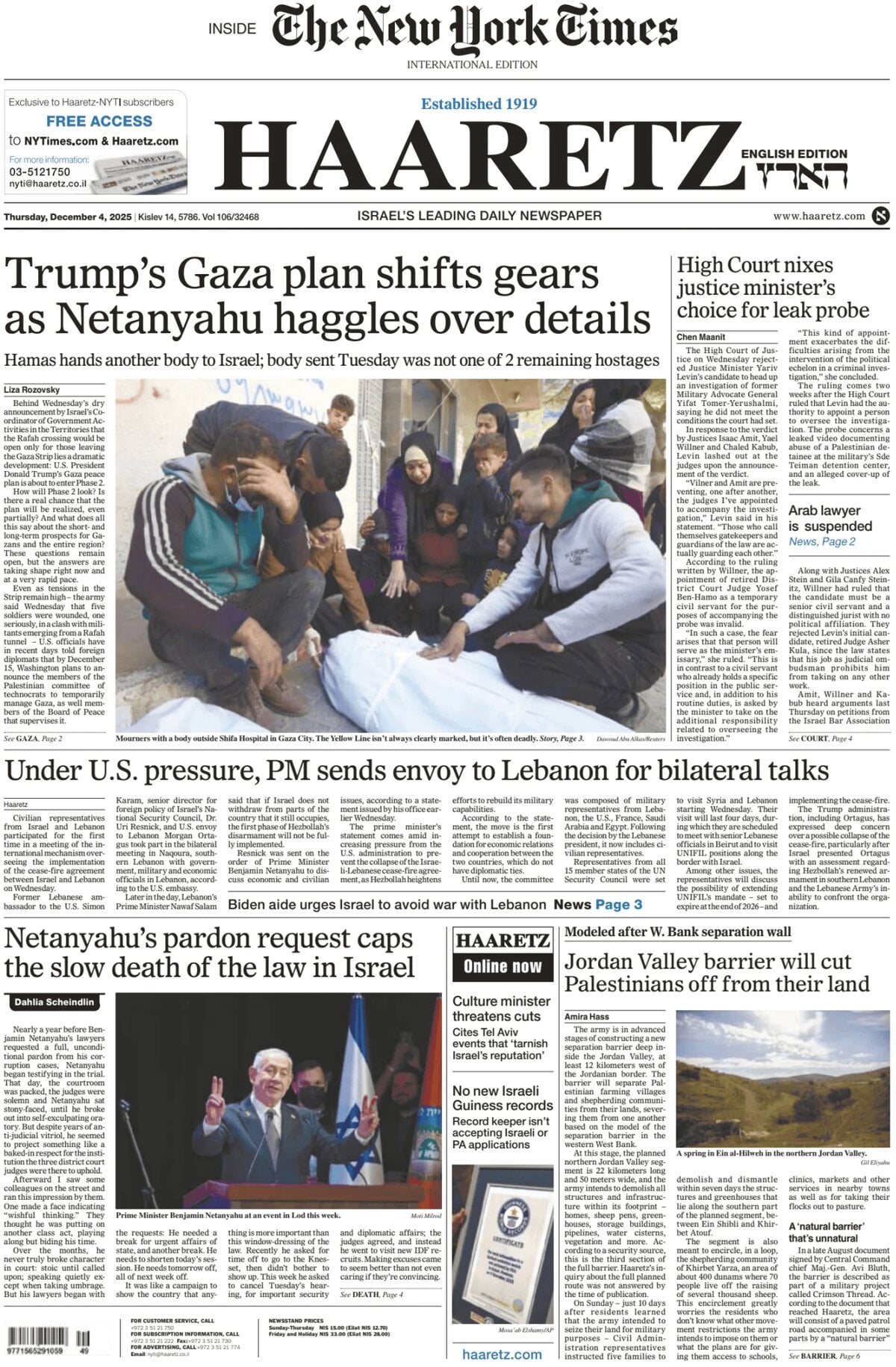 Haaretz - Front Page - 12/04/2025