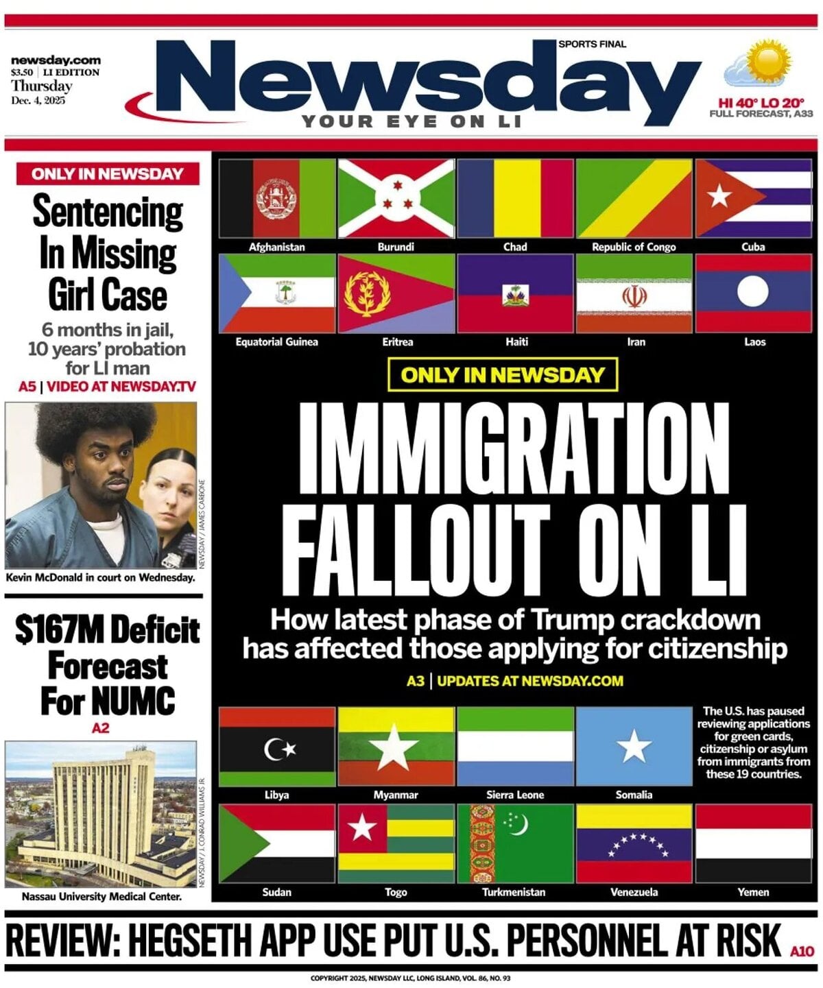 Newsday - Cover - 12/04/2025