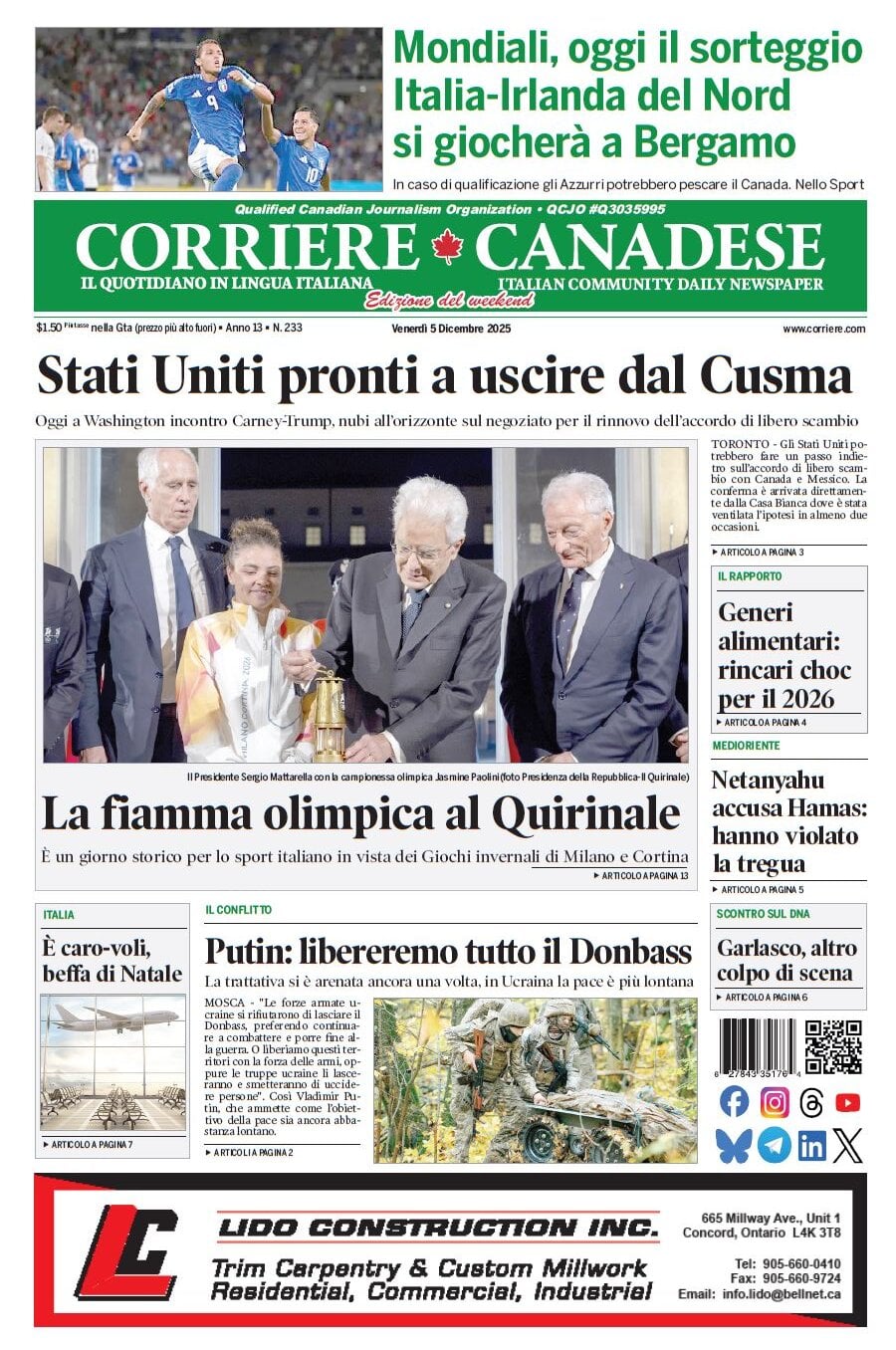 Corriere Canadese - Front Page - 12/05/2025