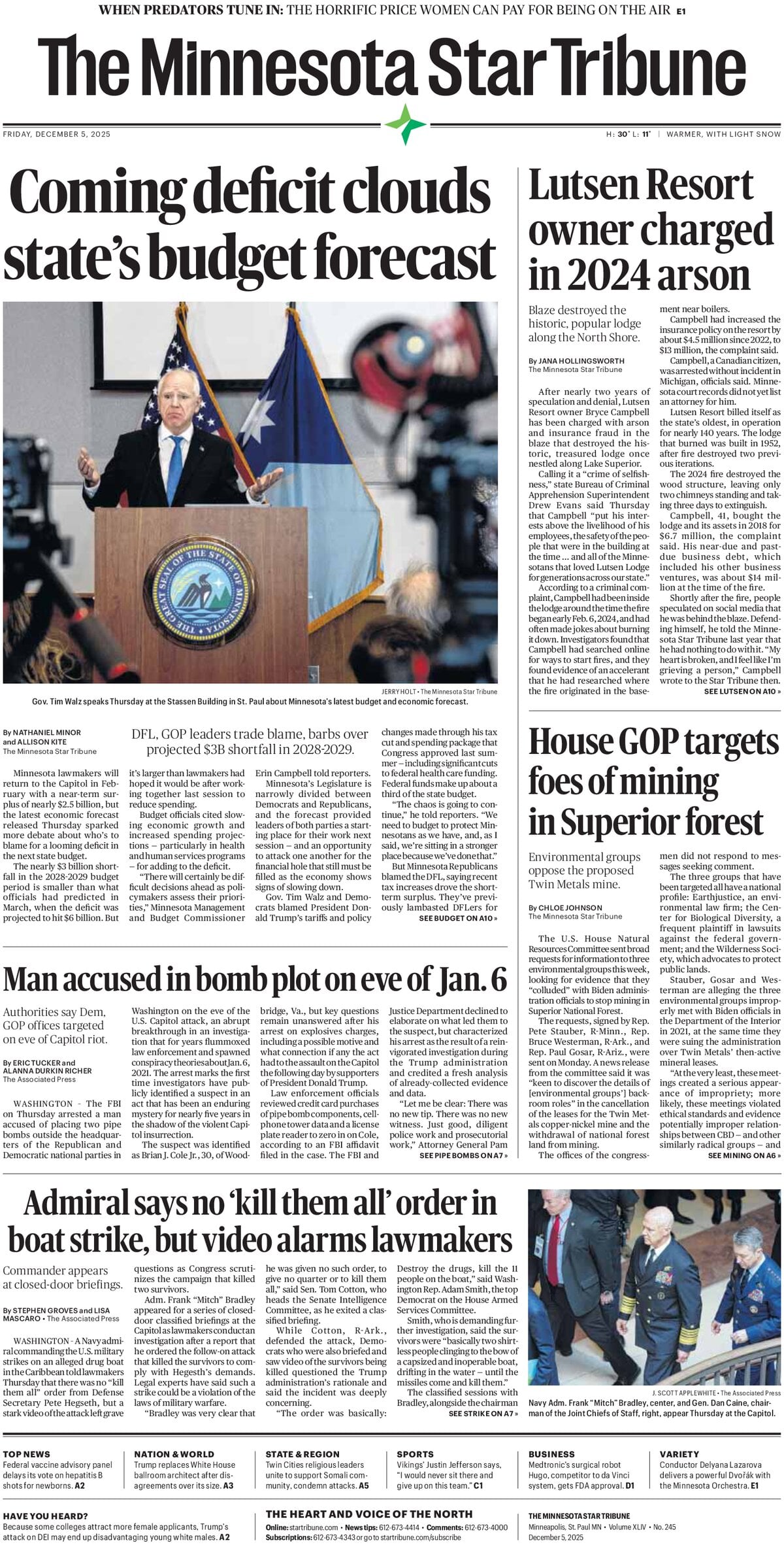 The Minnesota Star Tribune - Cover - 12/05/2025