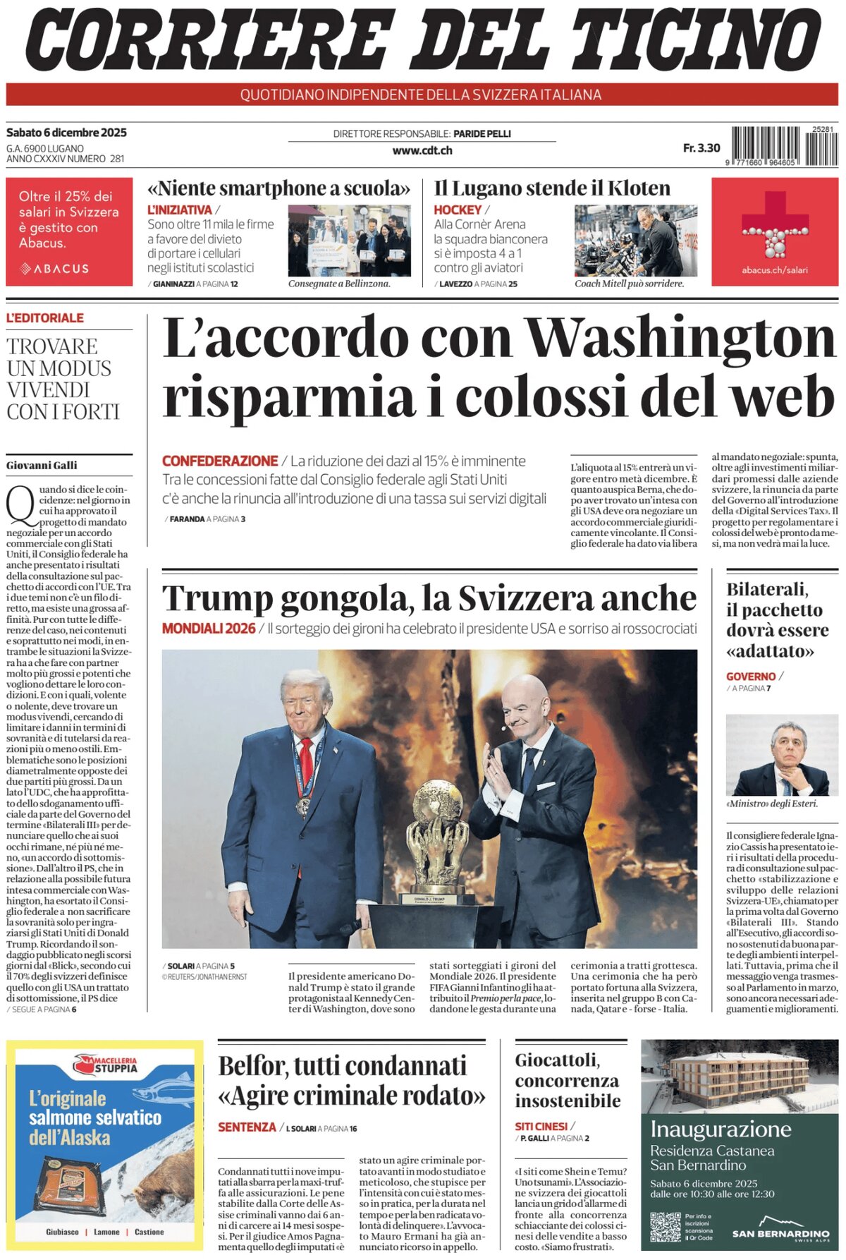 Corriere del Ticino - Front Page - 12/06/2025