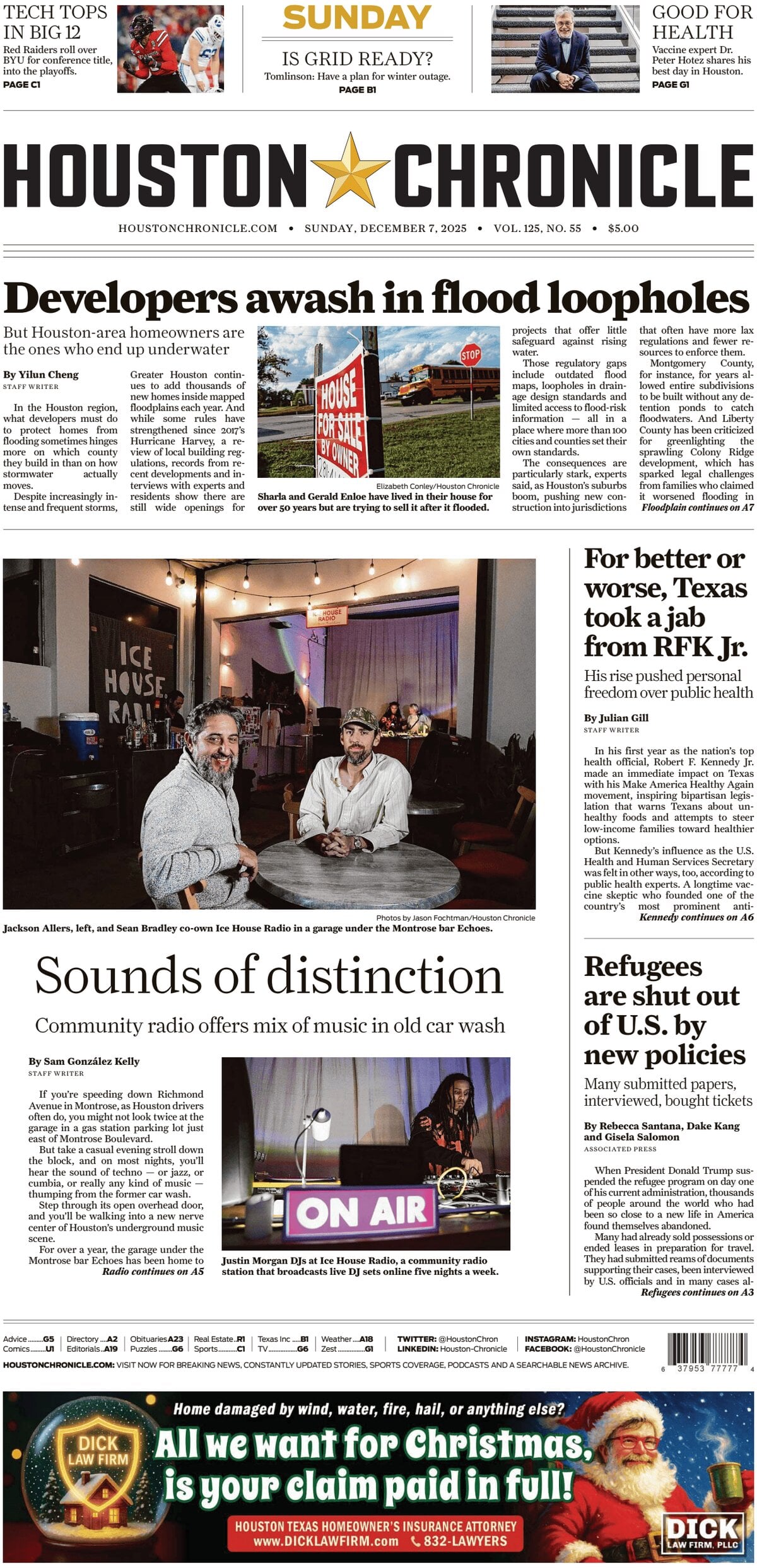 Houston Chronicle - Cover - 12/07/2025