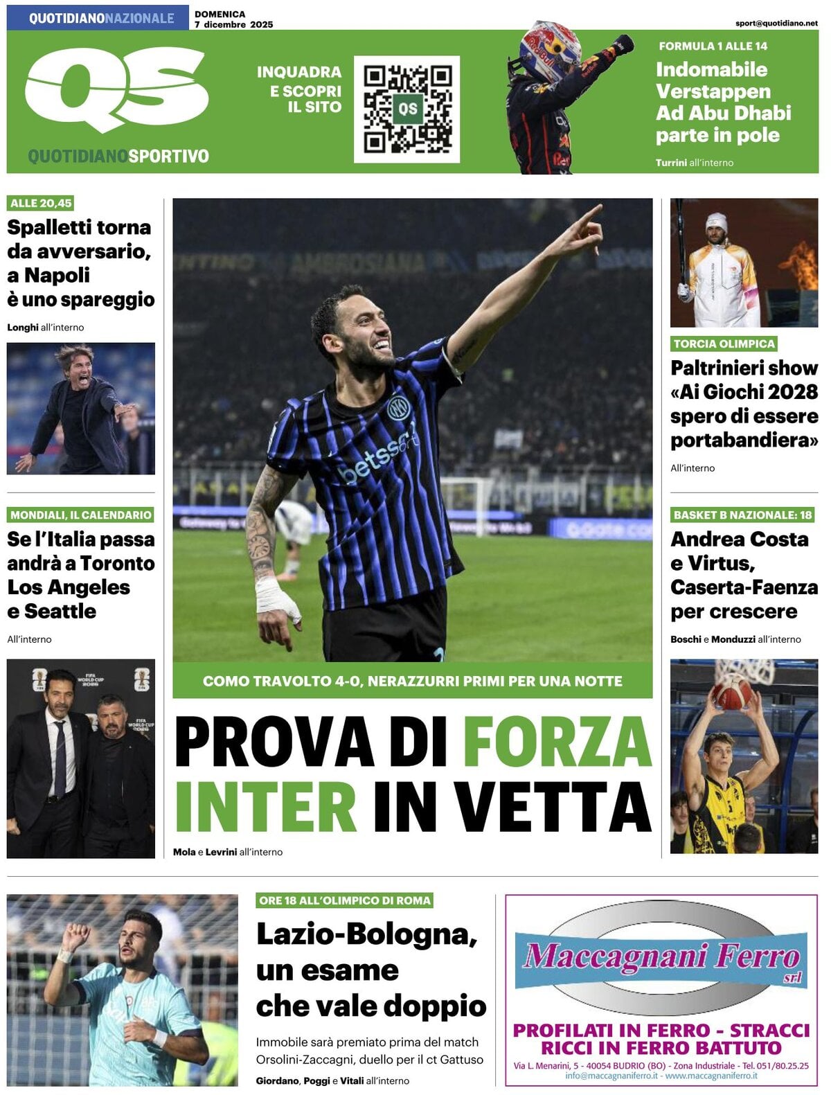 QS Quotidiano Sportivo - Front Page - 12/07/2025