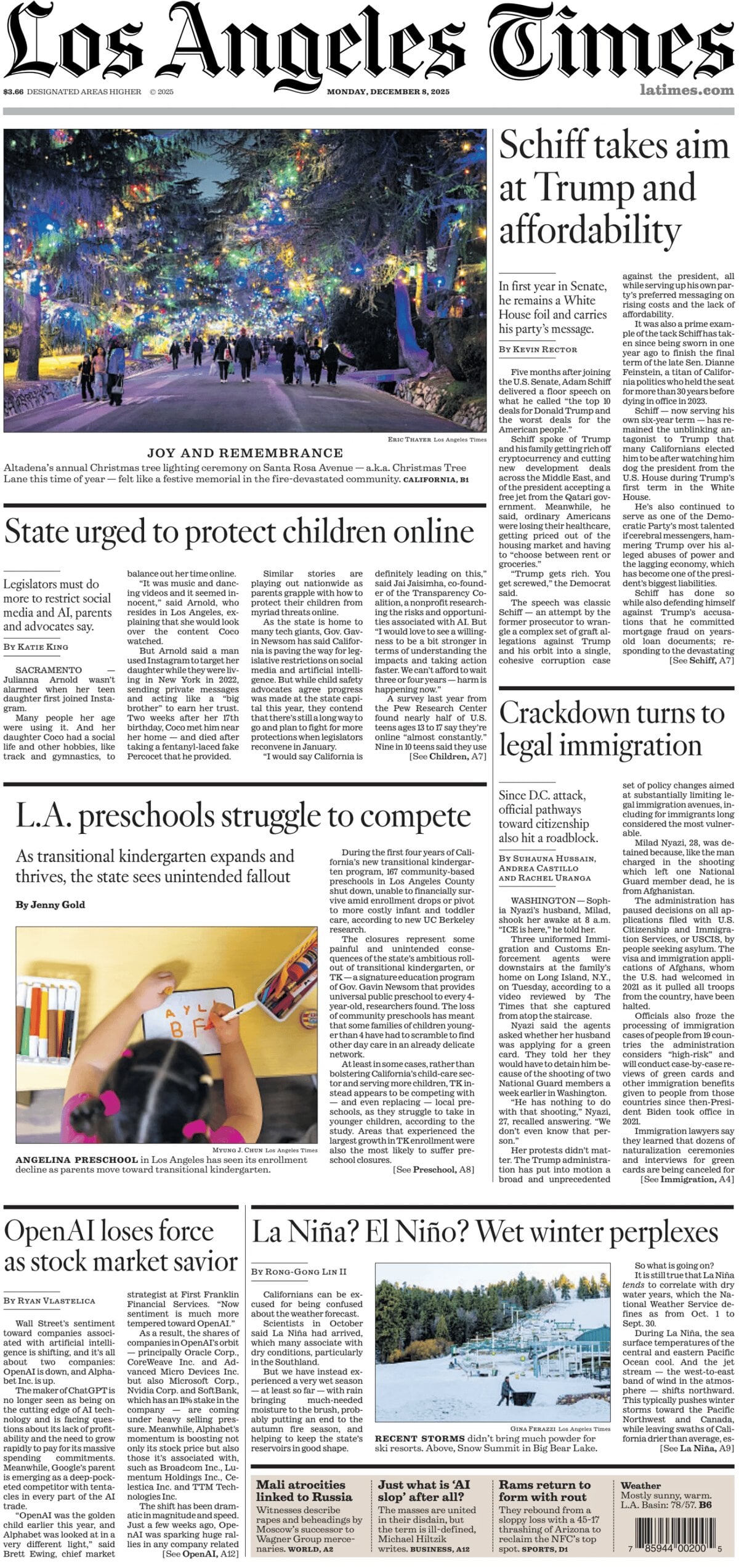 Los Angeles Times - Cover - 12/08/2025