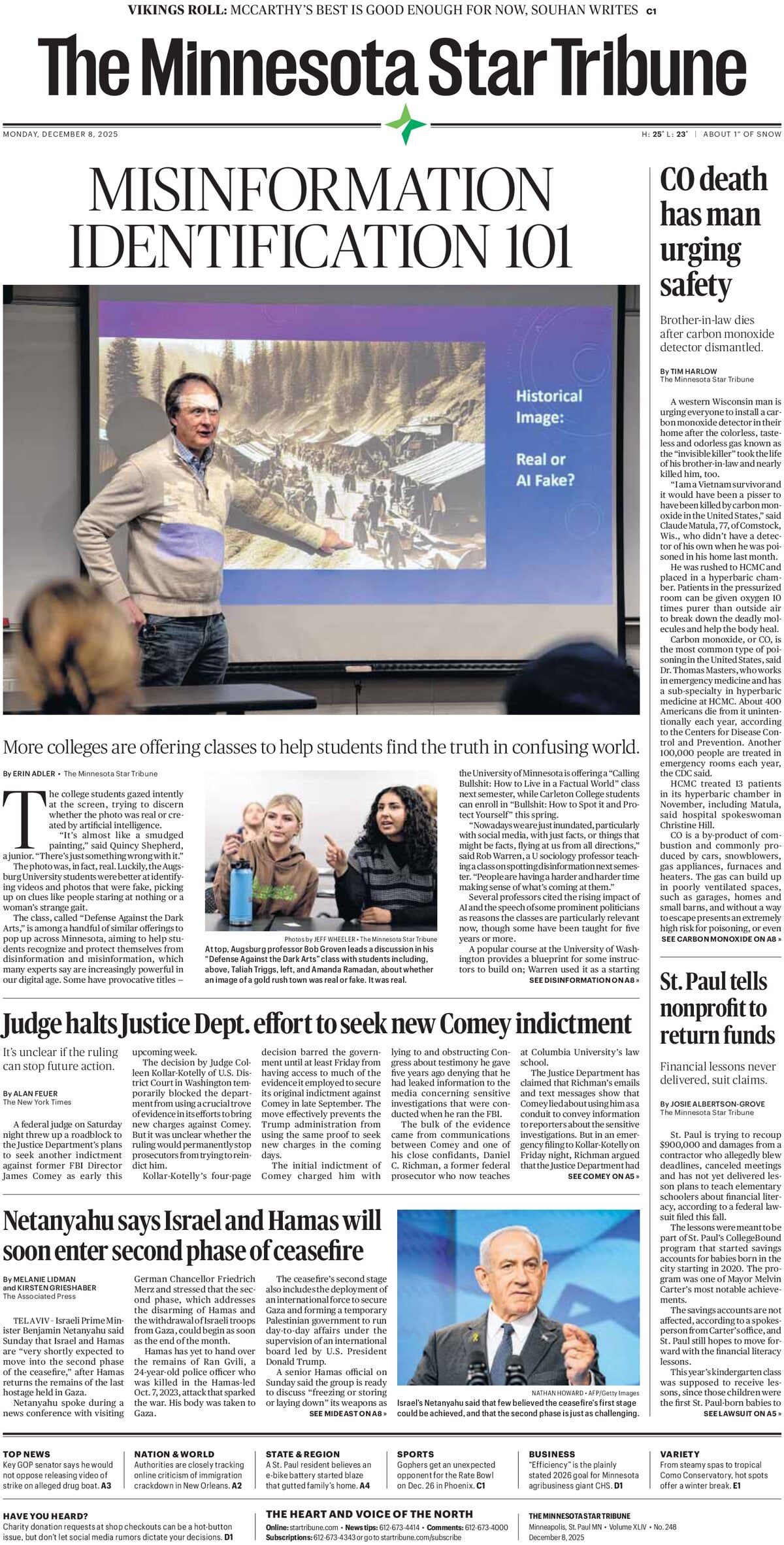 The Minnesota Star Tribune - Cover - 12/08/2025