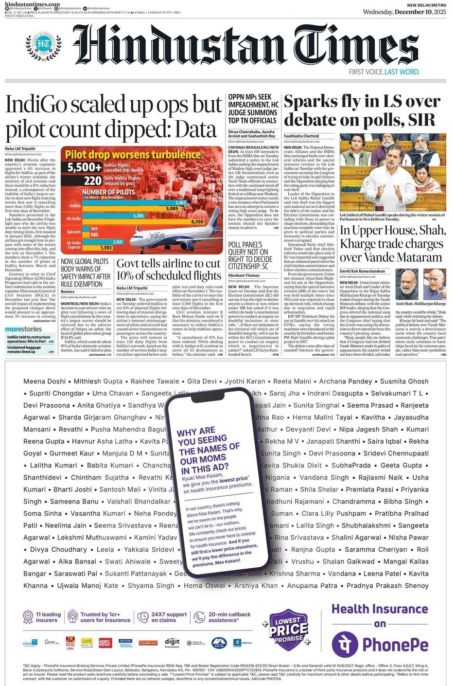 Hindustan Times - Front Page - 12/10/2025