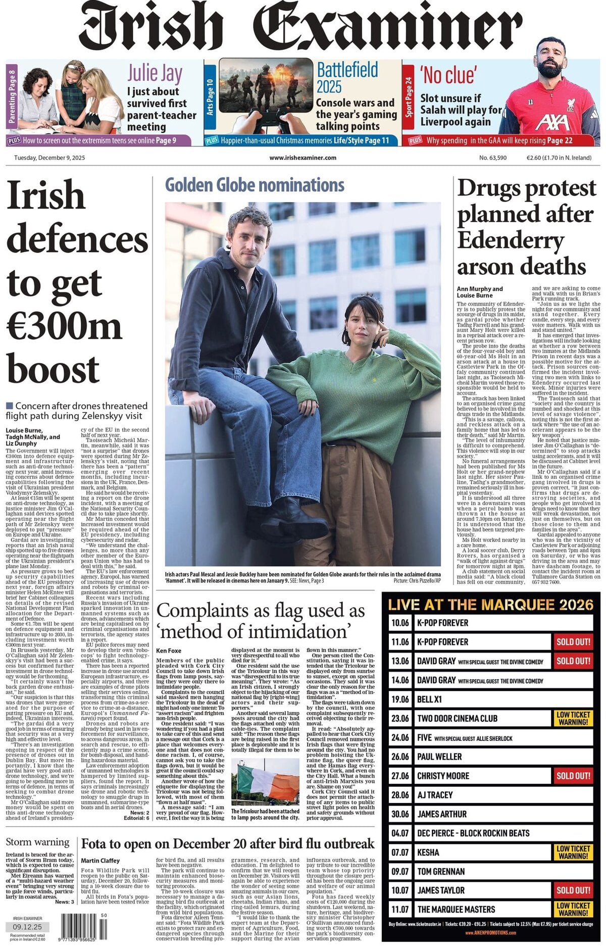 Irish Examiner - Front Page - 12/09/2025