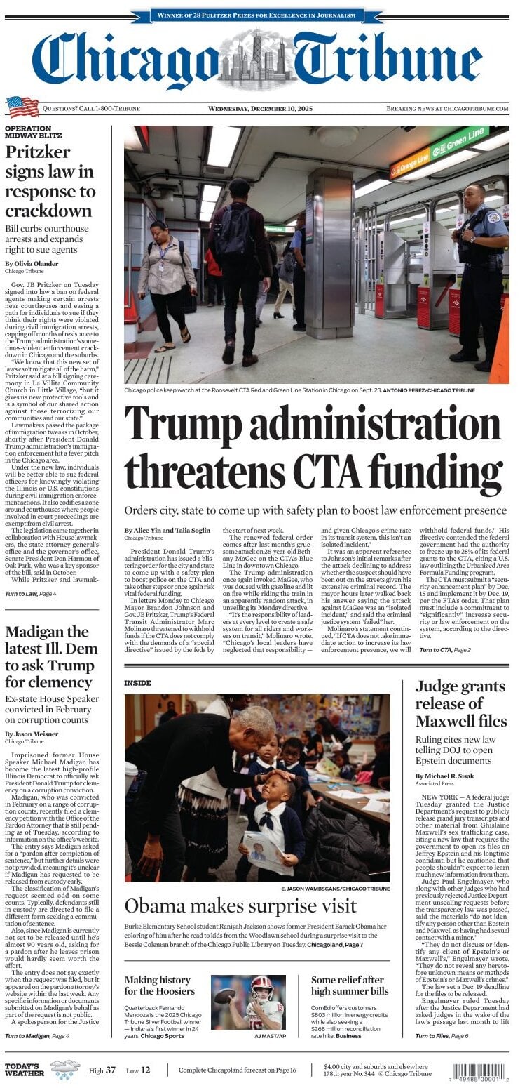 Chicago Tribune - Cover - 12/10/2025