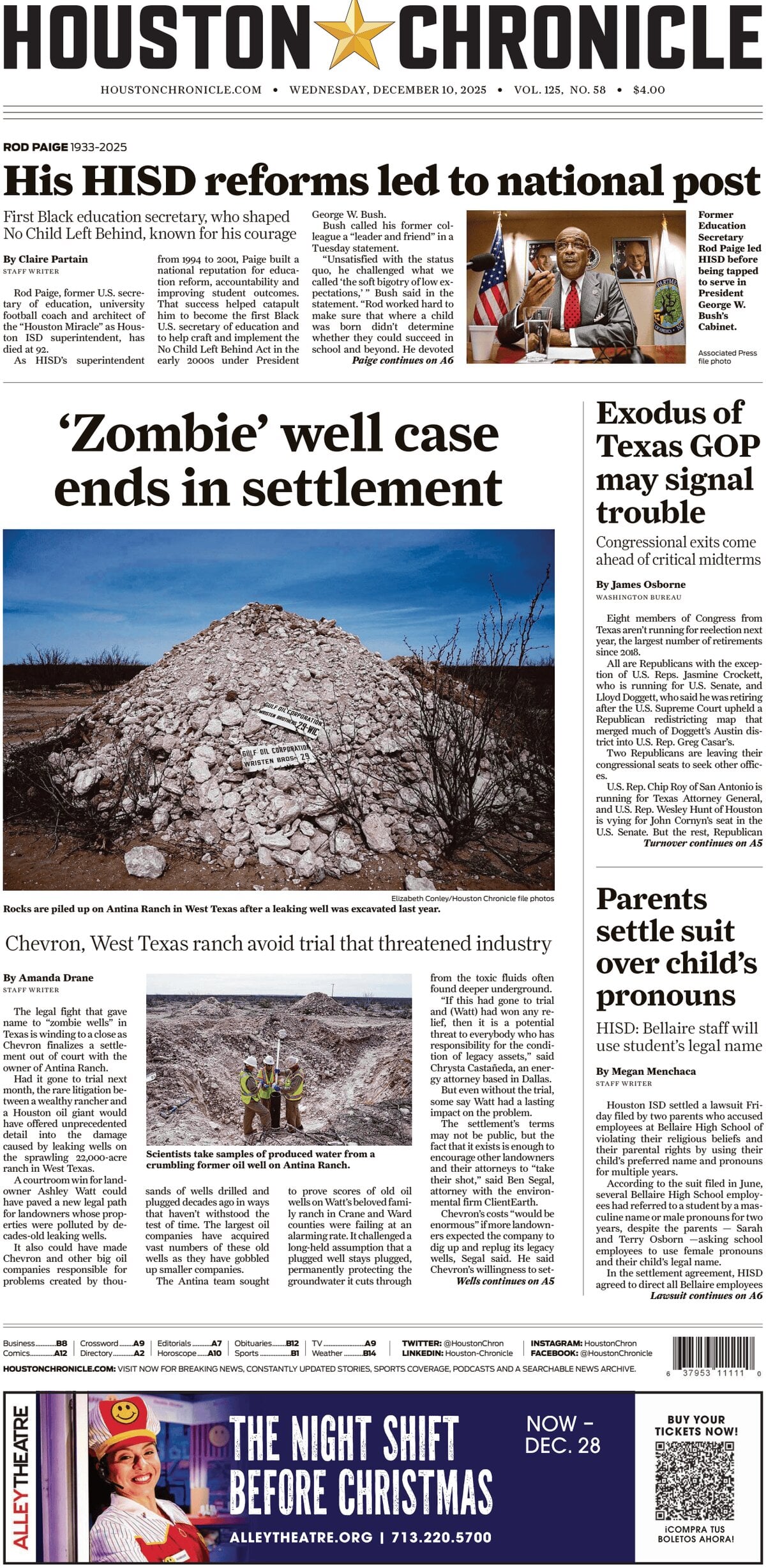 Houston Chronicle - Cover - 12/10/2025