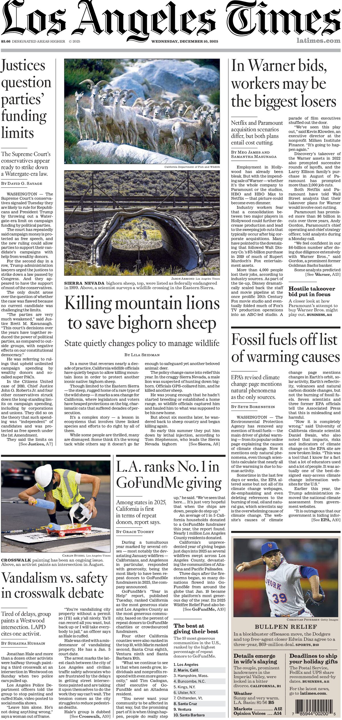 Los Angeles Times - Cover - 12/10/2025
