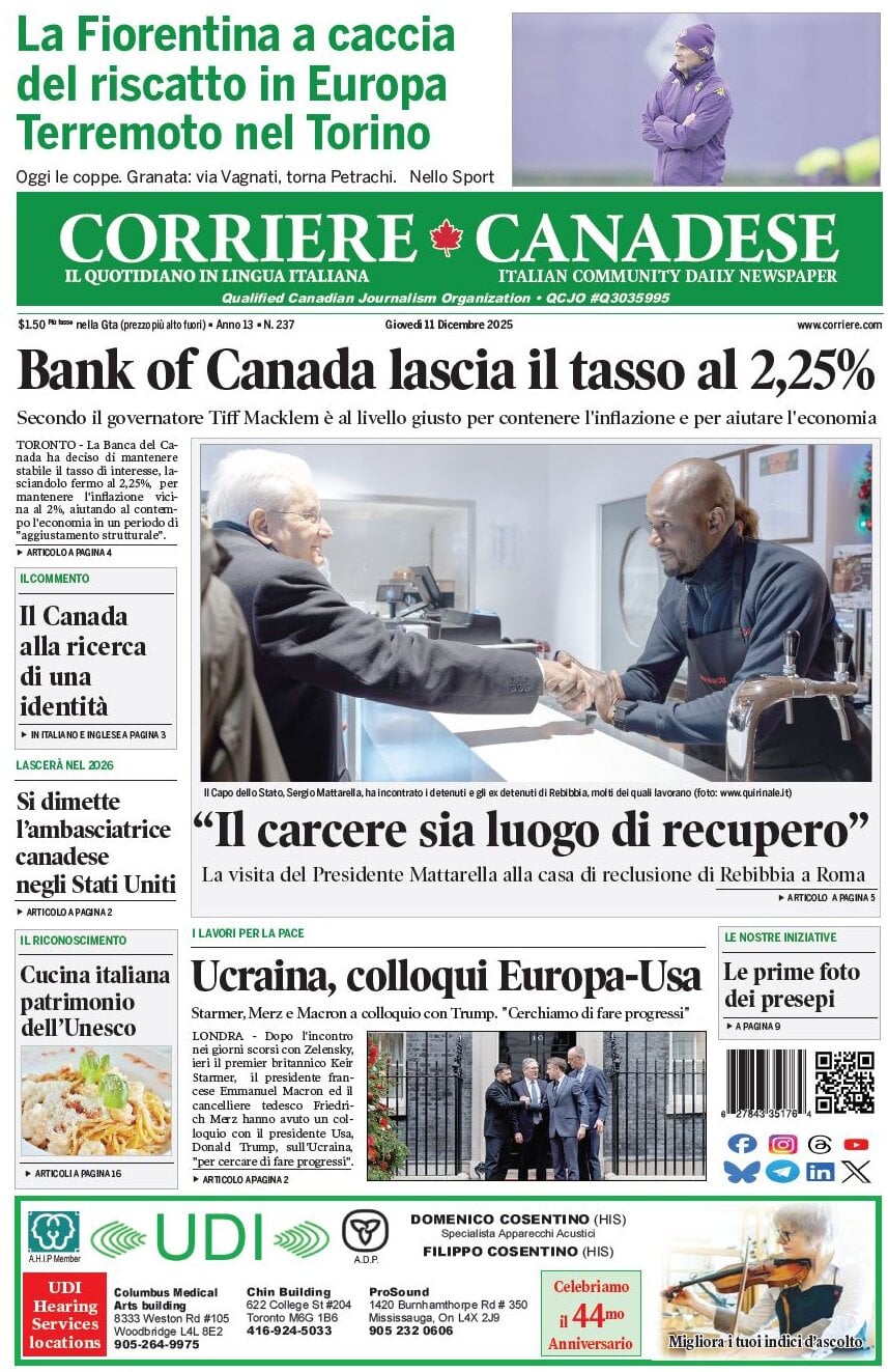 Corriere Canadese - Front Page - 12/11/2025