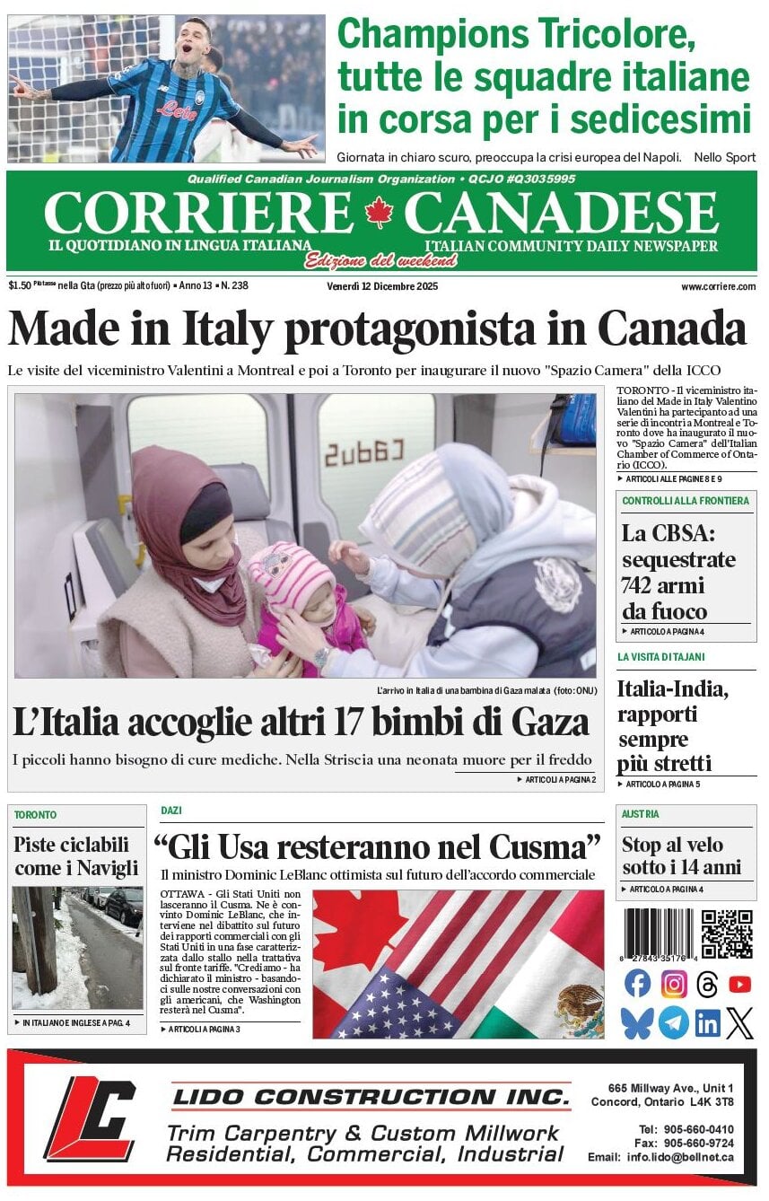 Corriere Canadese - Front Page - 12/12/2025