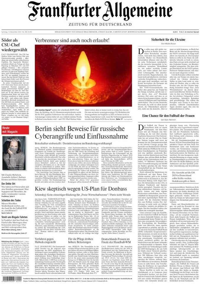 Frankfurter Allgemeine Zeitung - Front Page - 12/13/2025