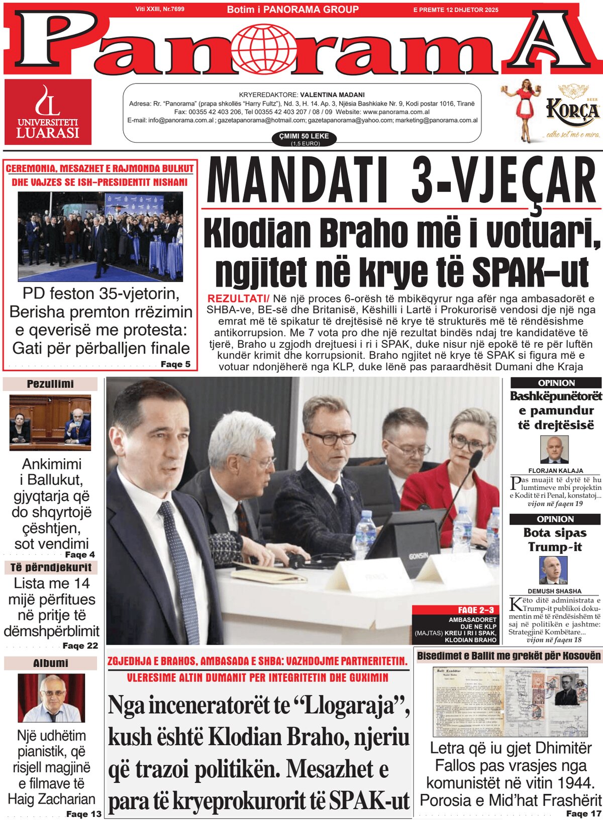 Gazeta Panorama - Front Page - 12/12/2025