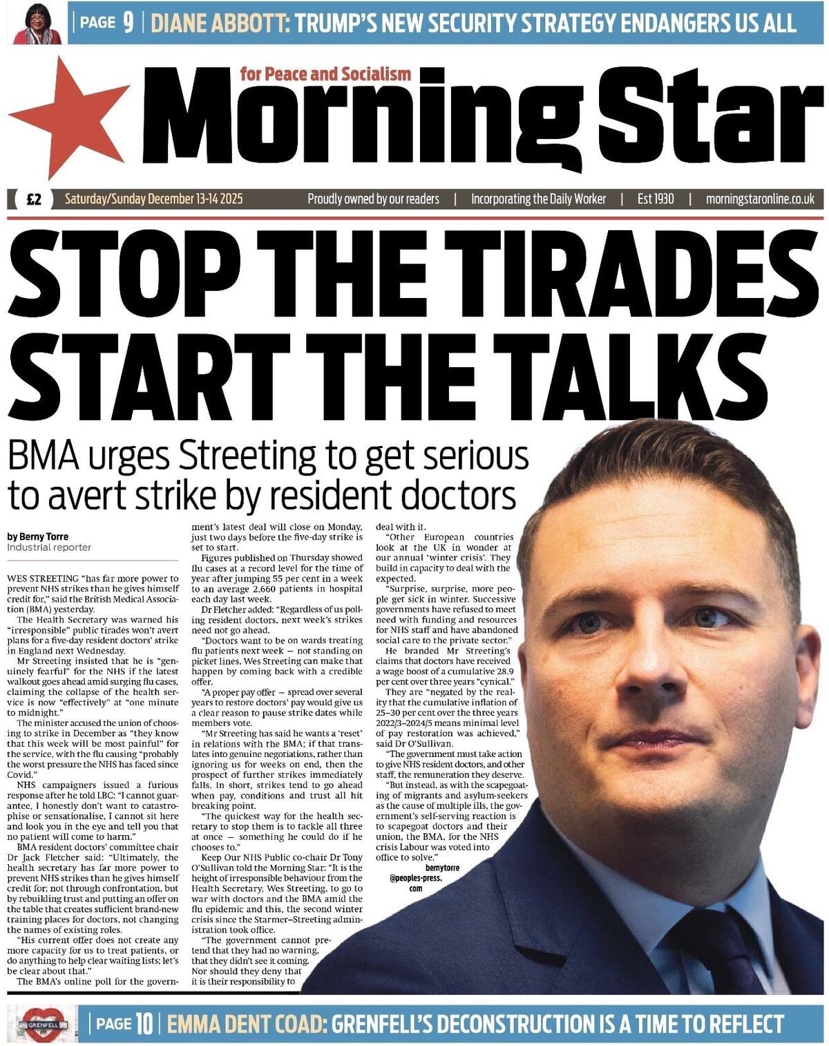Morning Star - Front Page - 12/14/2025