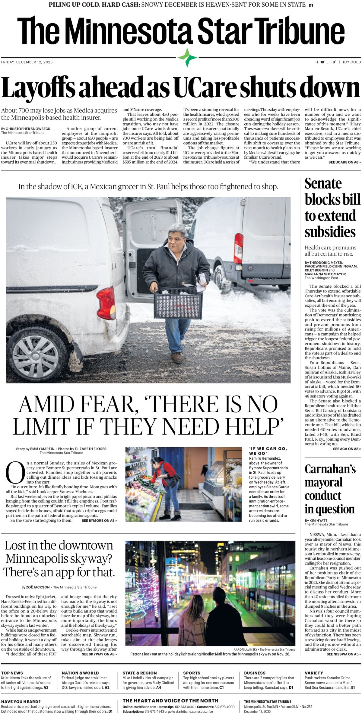 The Minnesota Star Tribune - Cover - 12/12/2025